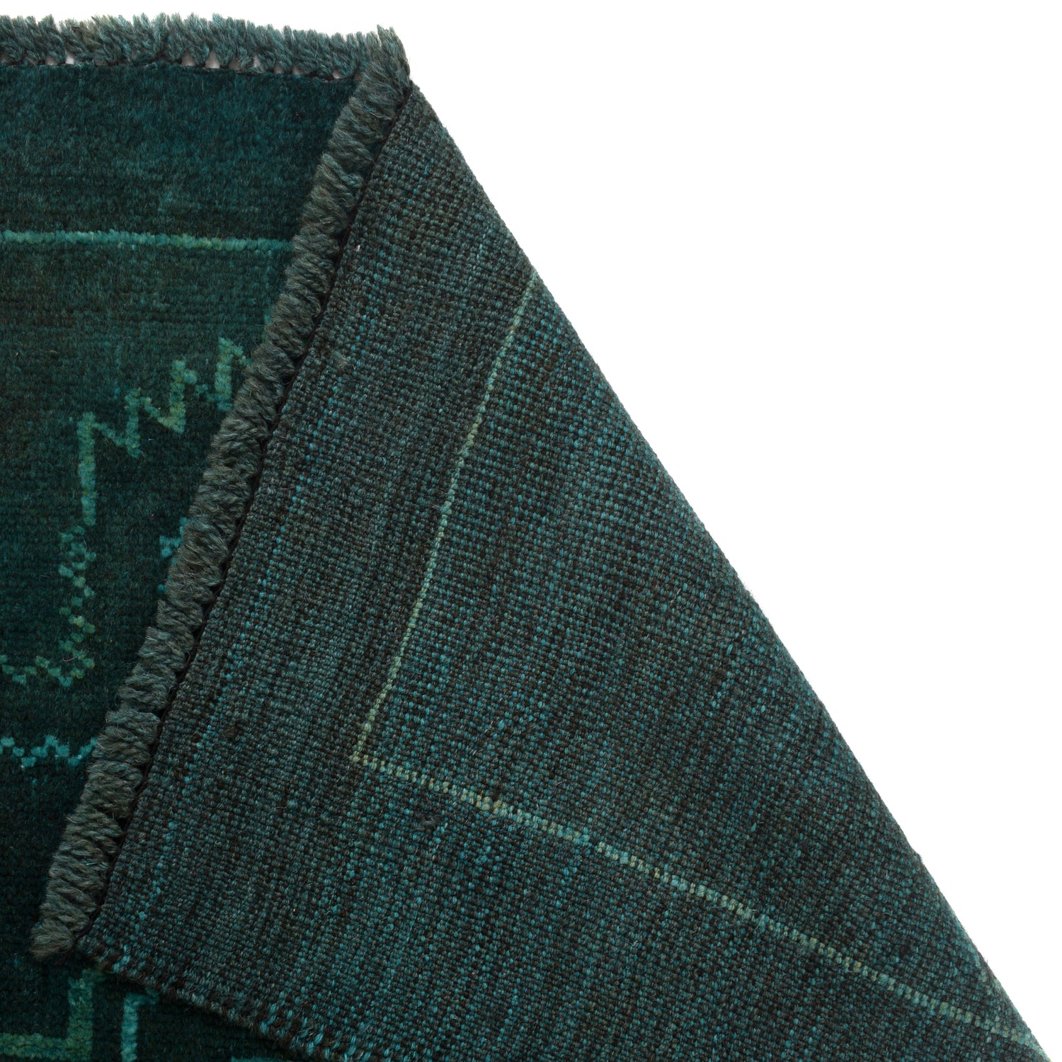 Overdyed Area Rug Handmade Blue Geometric 2x4 ft