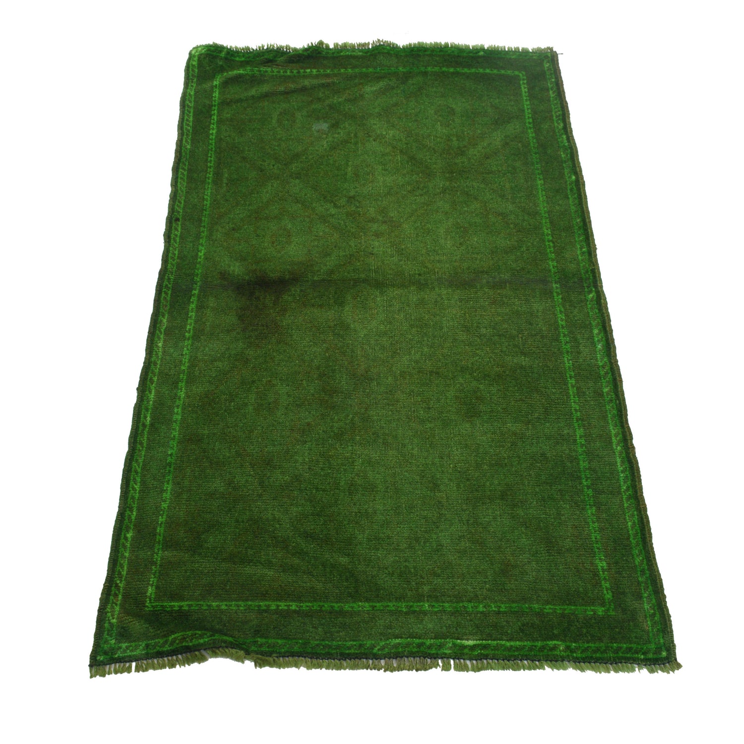 Overdyed Area Rug Handmade Green Geometric 2x4 ft
