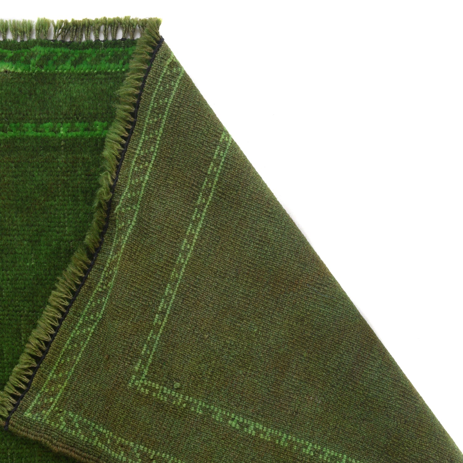 Overdyed Area Rug Handmade Green Geometric 2x4 ft