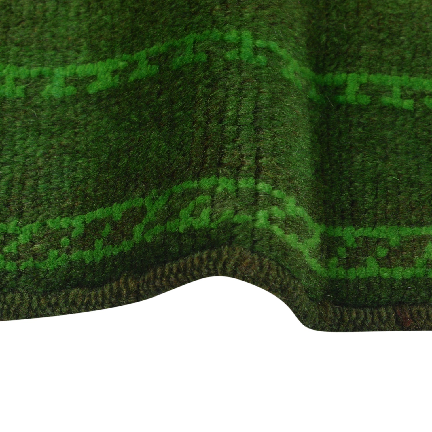 Overdyed Area Rug Handmade Green Geometric 2x4 ft