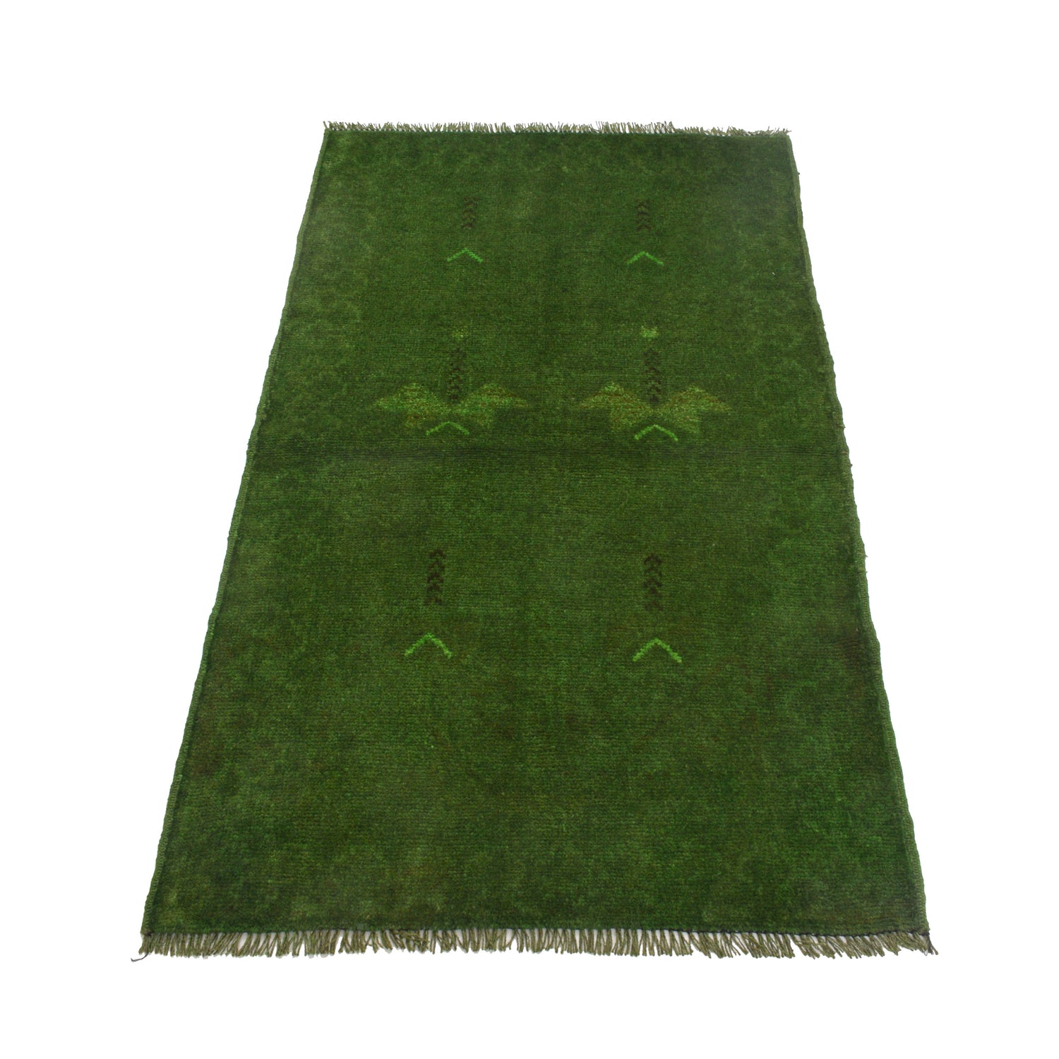 Overdyed Area Rug Handmade Green Geometric 3x5 ft