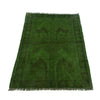 Overdyed Area Rug Handmade Green Geometric 2x4 ft