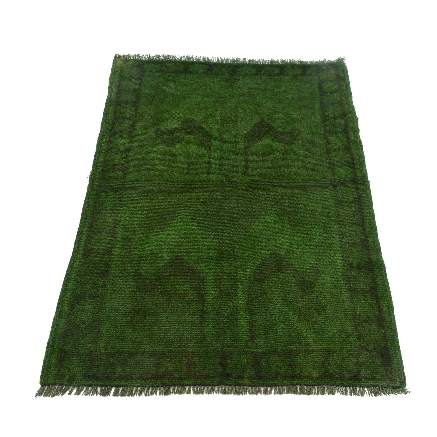 Overdyed Area Rug Handmade Green Geometric 2x4 ft