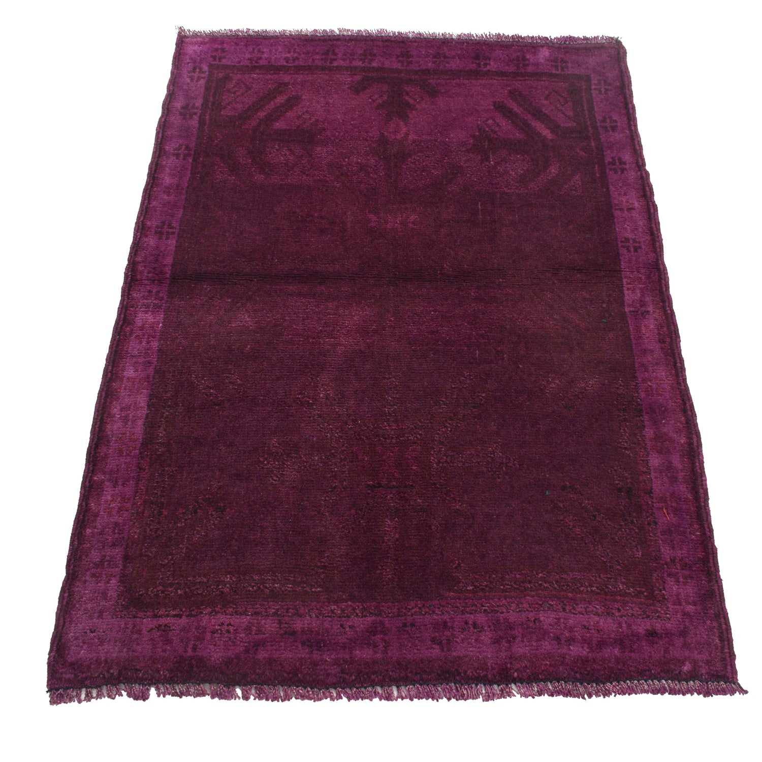 Overdyed Area Rug Handmade Purple Geometric 2x4 ft