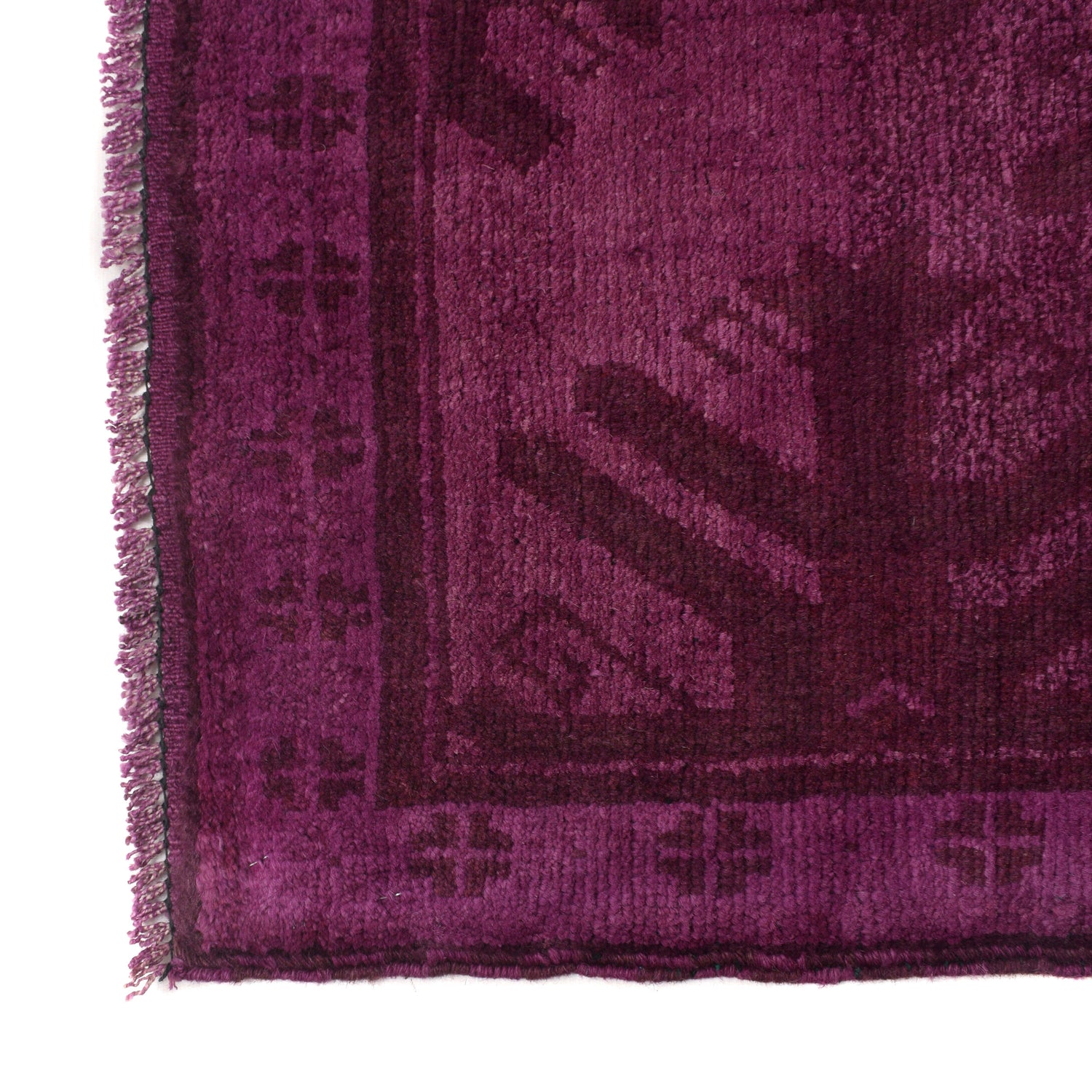 Overdyed Area Rug Handmade Purple Geometric 2x4 ft