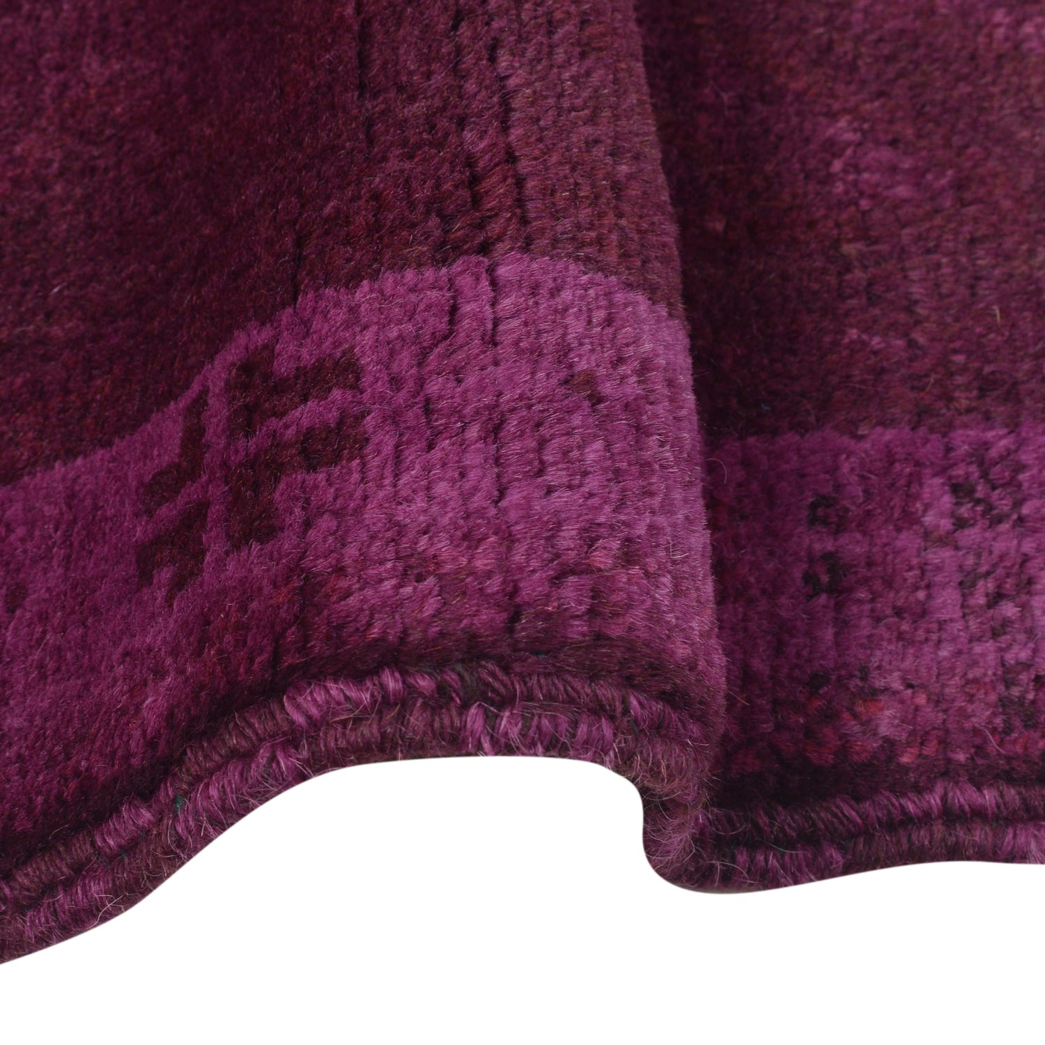 Overdyed Area Rug Handmade Purple Geometric 2x4 ft