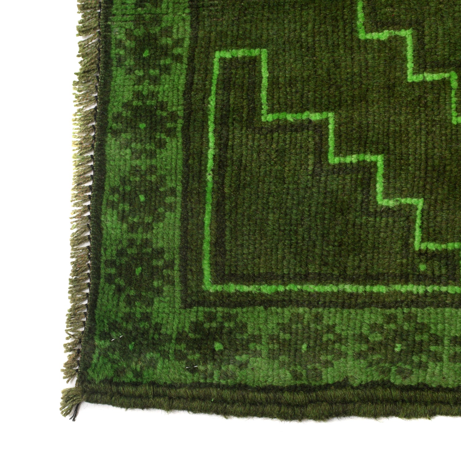 Overdyed Area Rug Handmade Green Geometric 2x4 ft
