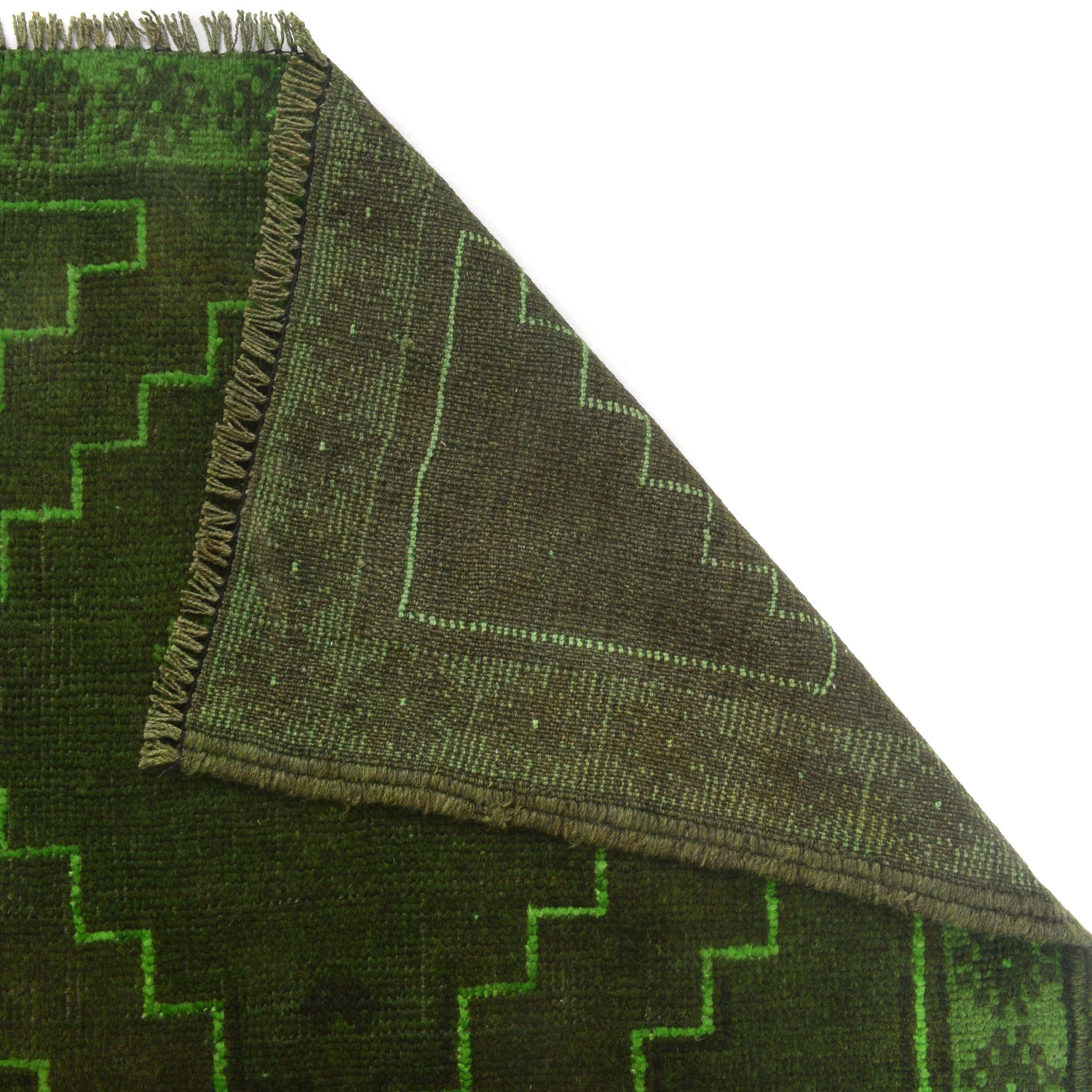Overdyed Area Rug Handmade Green Geometric 2x4 ft