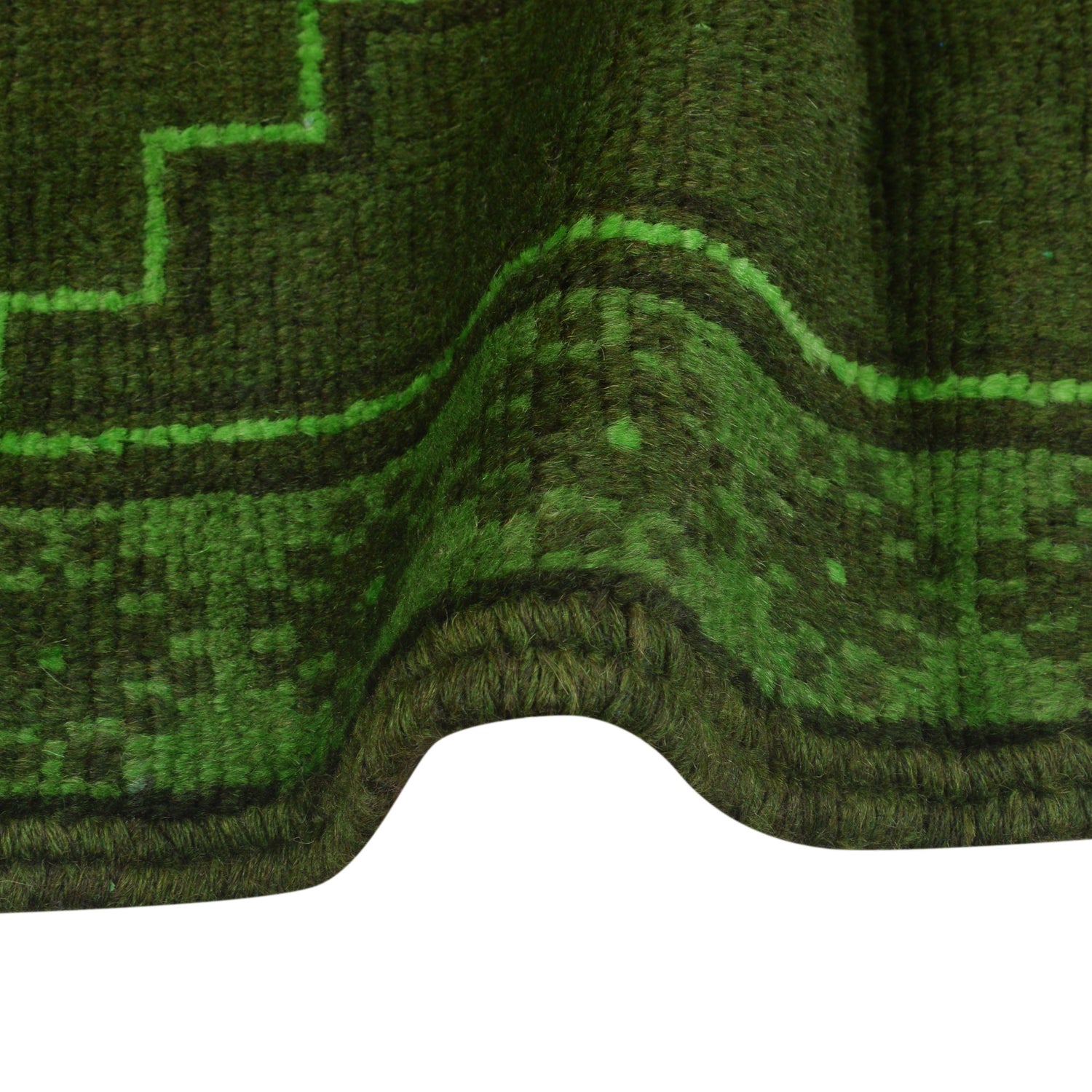 Overdyed Area Rug Handmade Green Geometric 2x4 ft