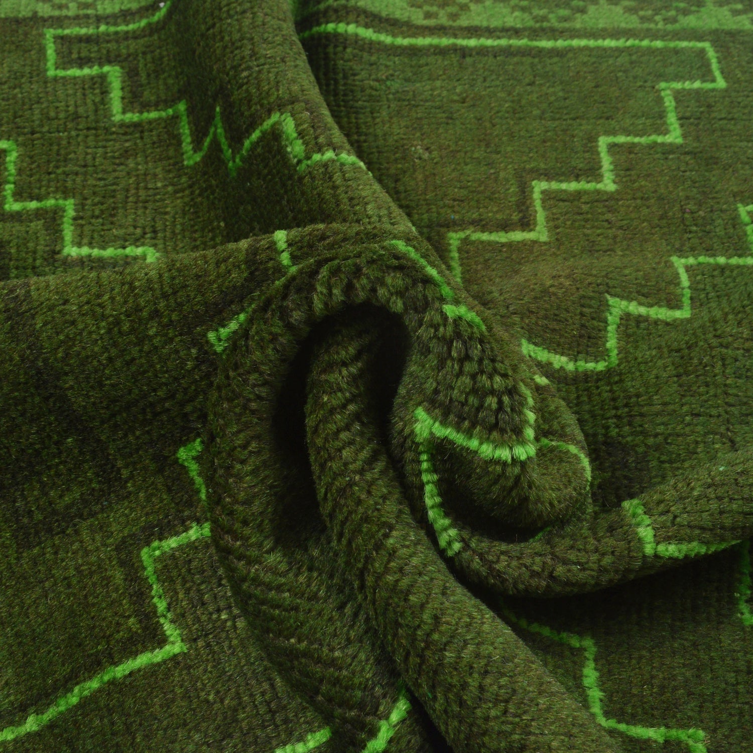 Overdyed Area Rug Handmade Green Geometric 2x4 ft