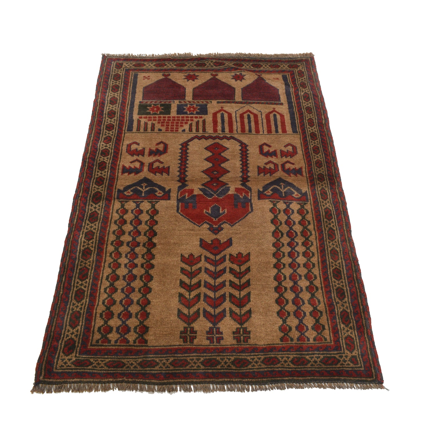 Baluchi Rug Handmade Beige Prayer Design 2x4 ft