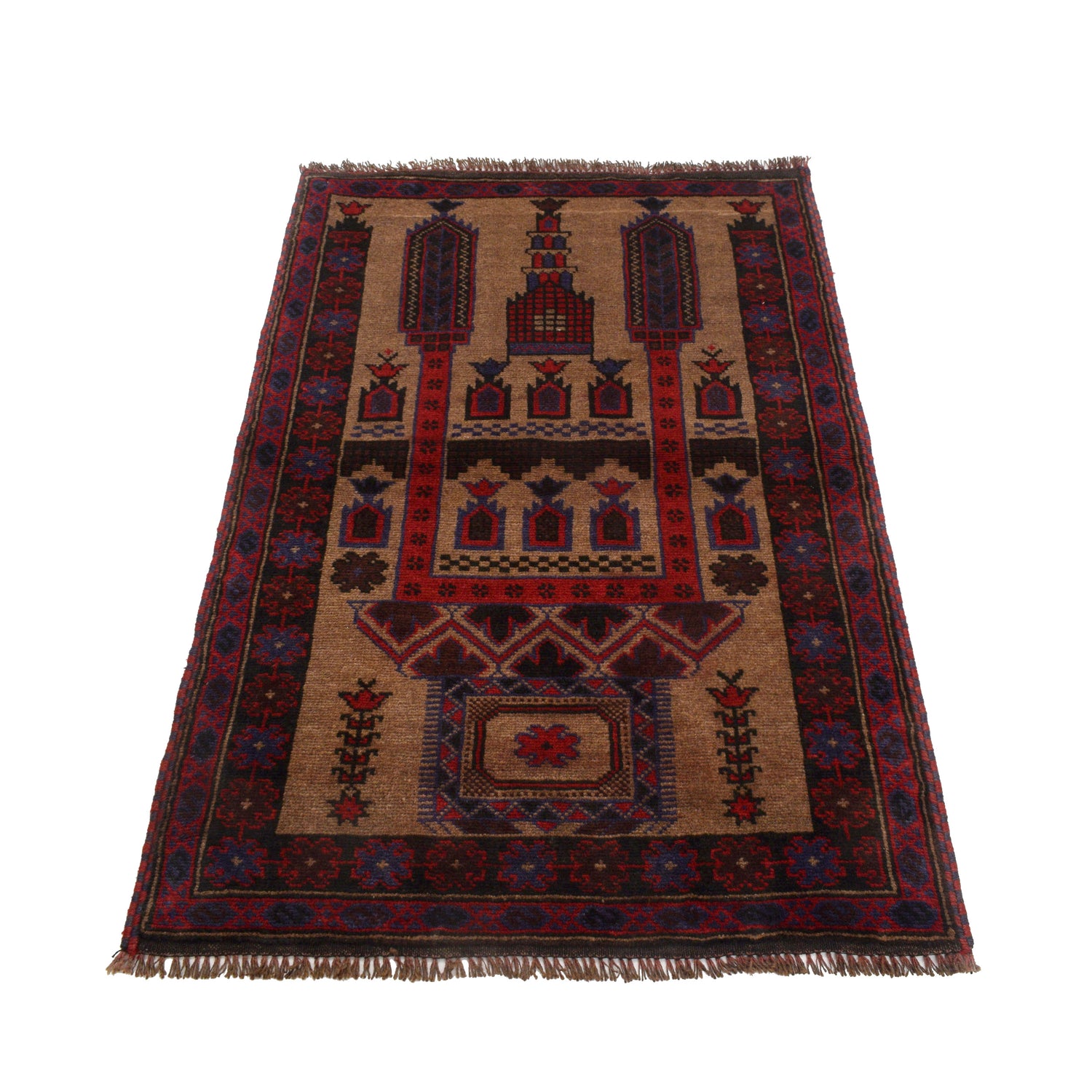 Baluchi Rug Handmade Beige Prayer Design 2x4 ft