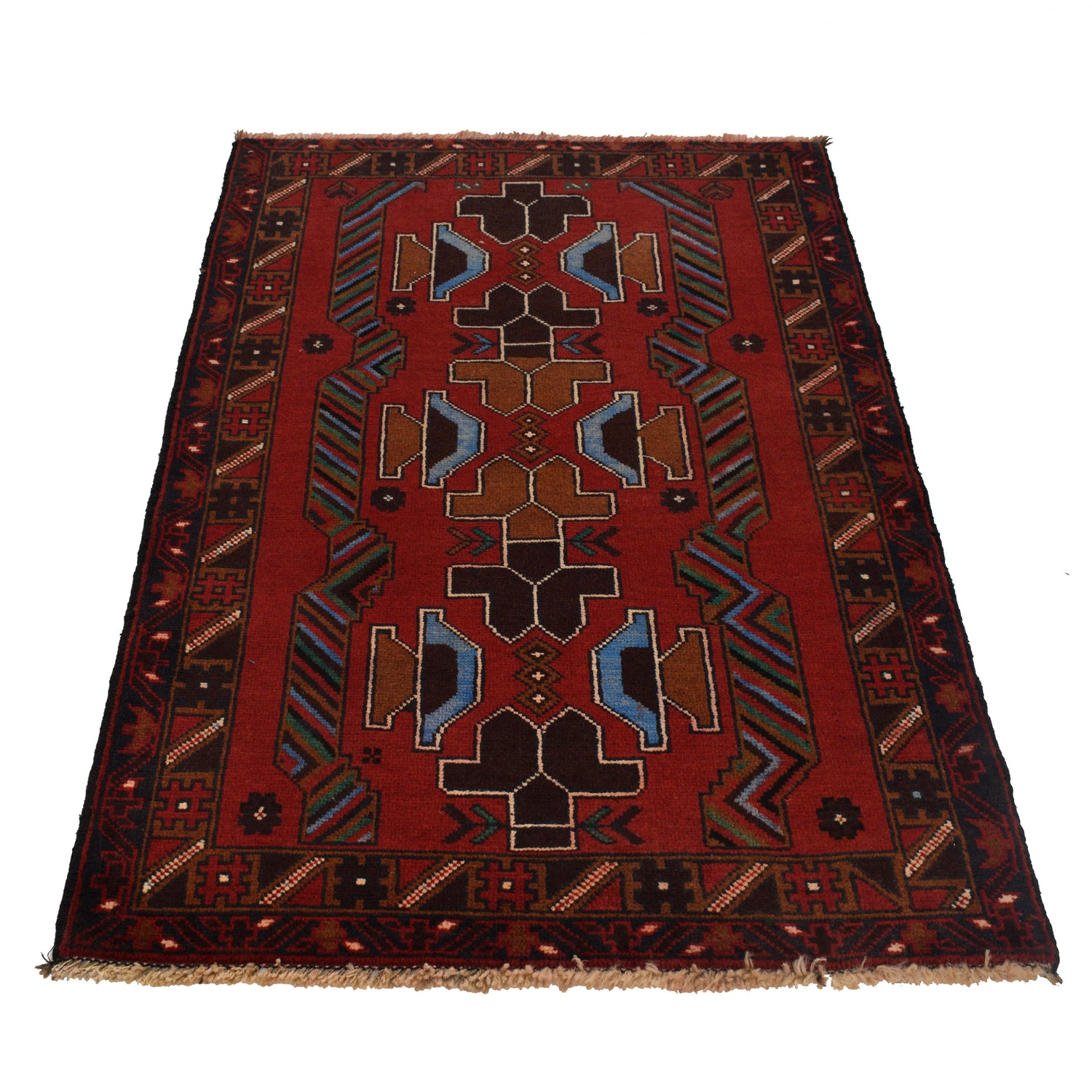 Baluchi Rug Handmade Red Geometric 2x4 ft