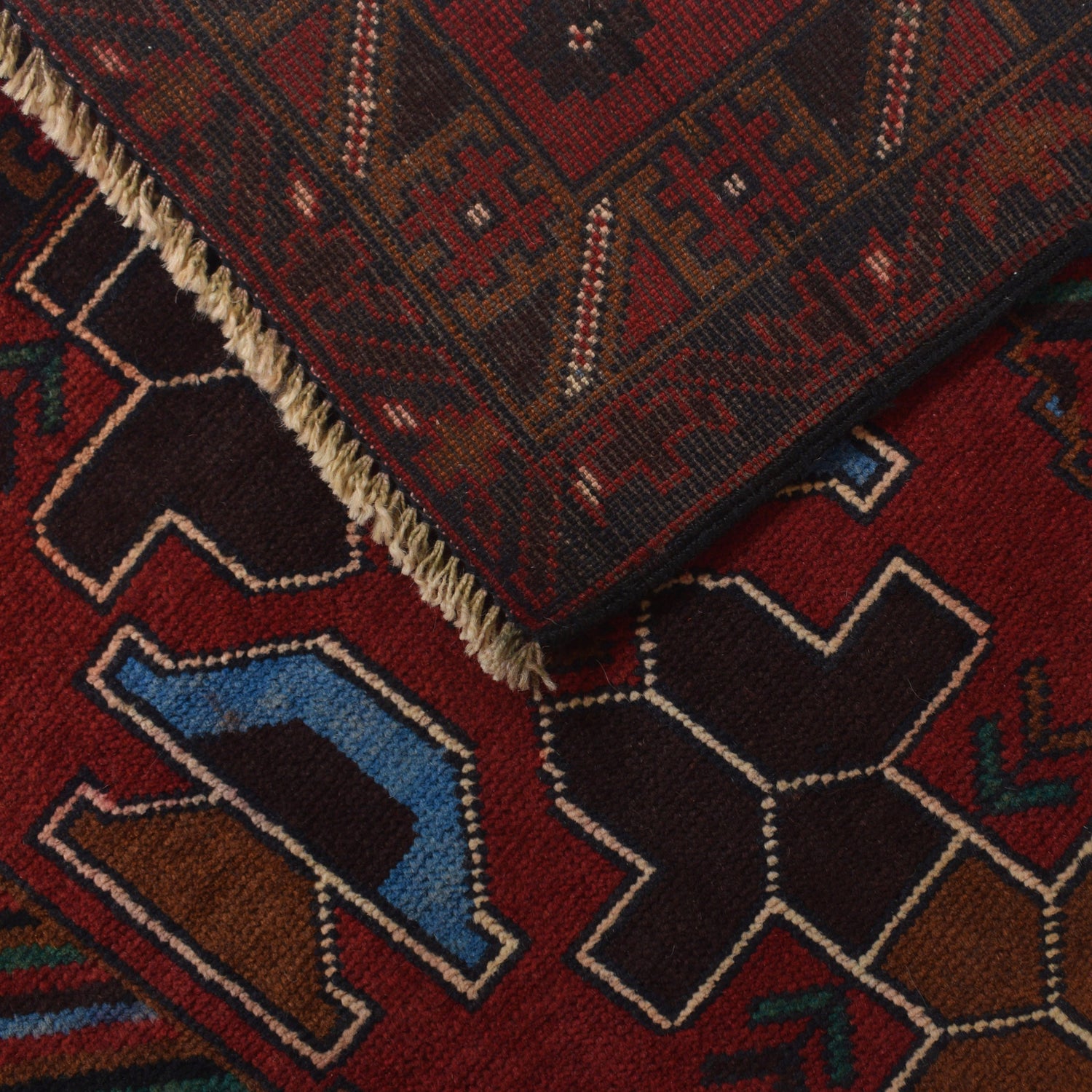 Baluchi Rug Handmade Red Geometric 2x4 ft