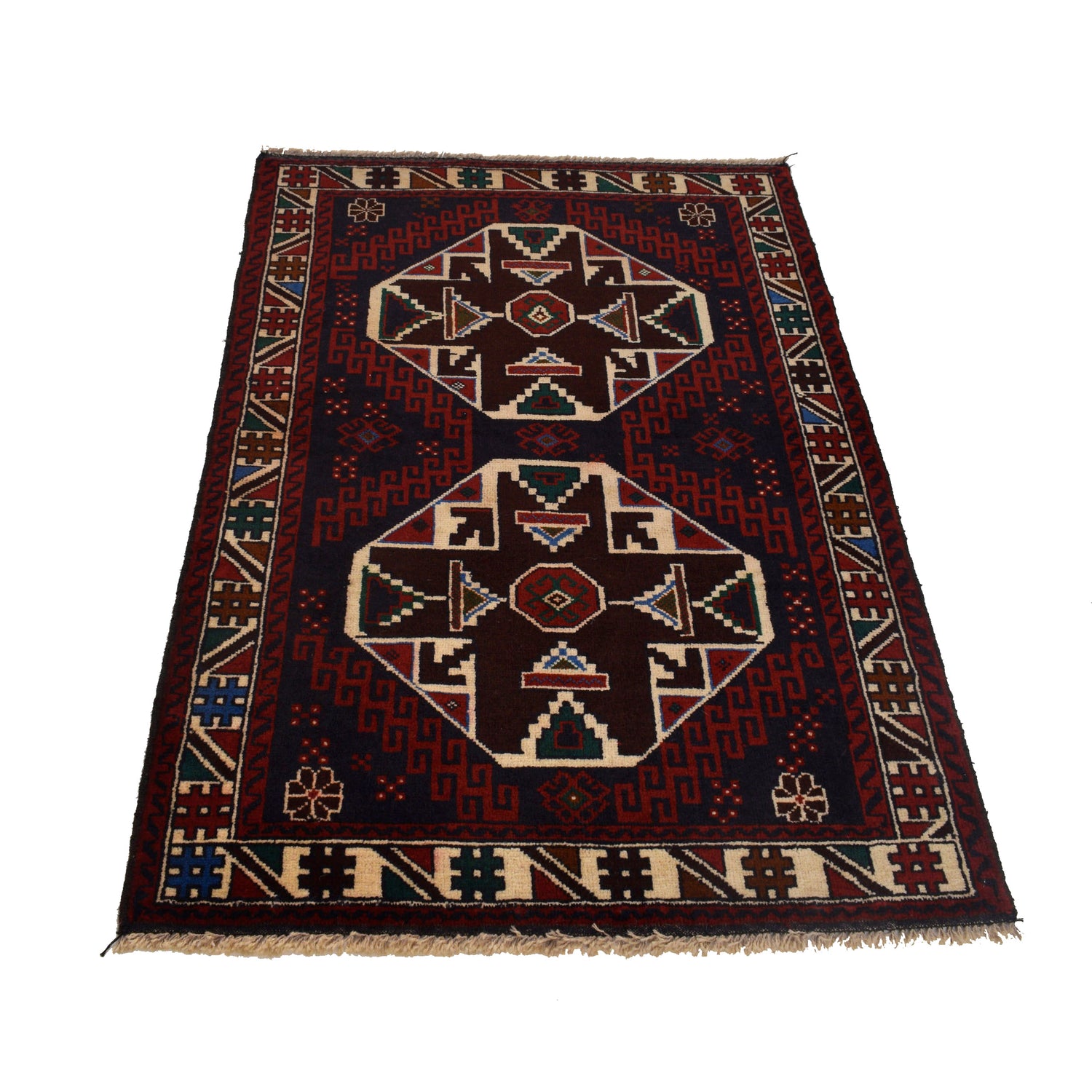Baluchi Rug Handmade Multi Geometric 3x5 ft