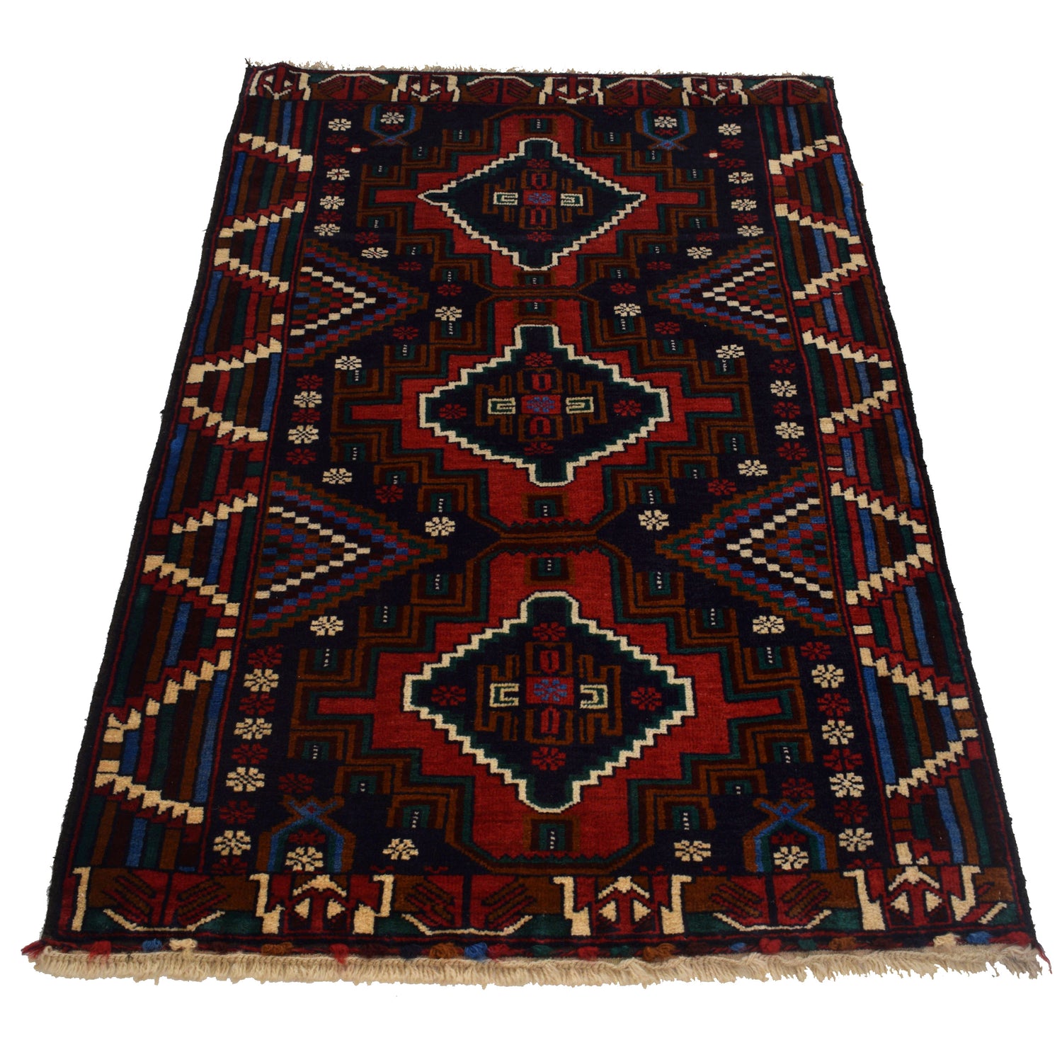 Baluchi Rug Handmade Multi Geometric 3x5 ft