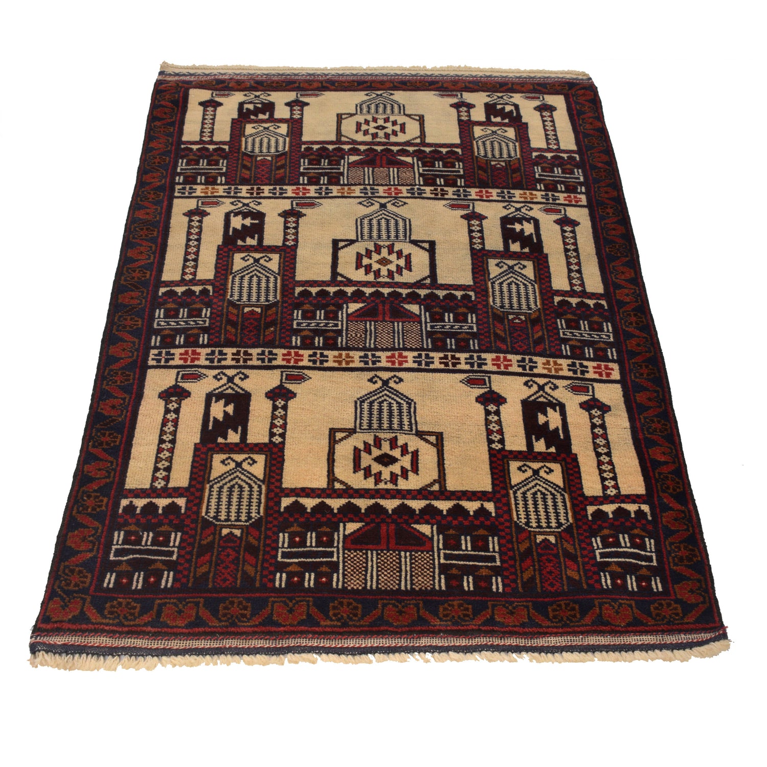 Baluchi Rug Handmade Beige Prayer Design 3x5 ft