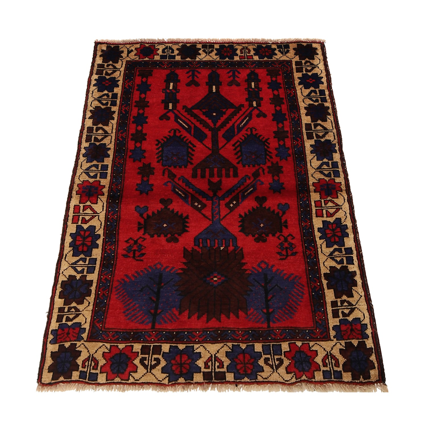 Baluchi Rug Handmade Red Prayer Design 2x4 ft