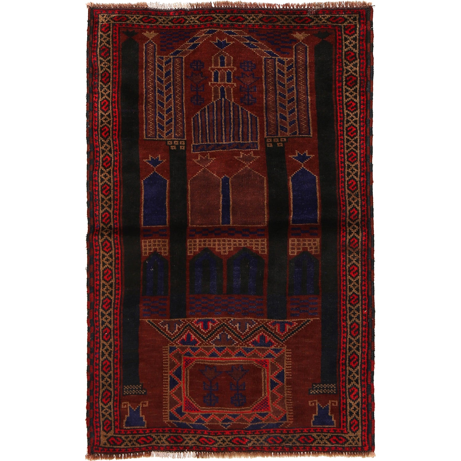 Baluchi Rug Handmade Multi Prayer Design 3x5 ft