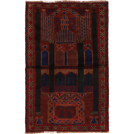 Baluchi Rug Handmade Multi Prayer Design 3x5 ft