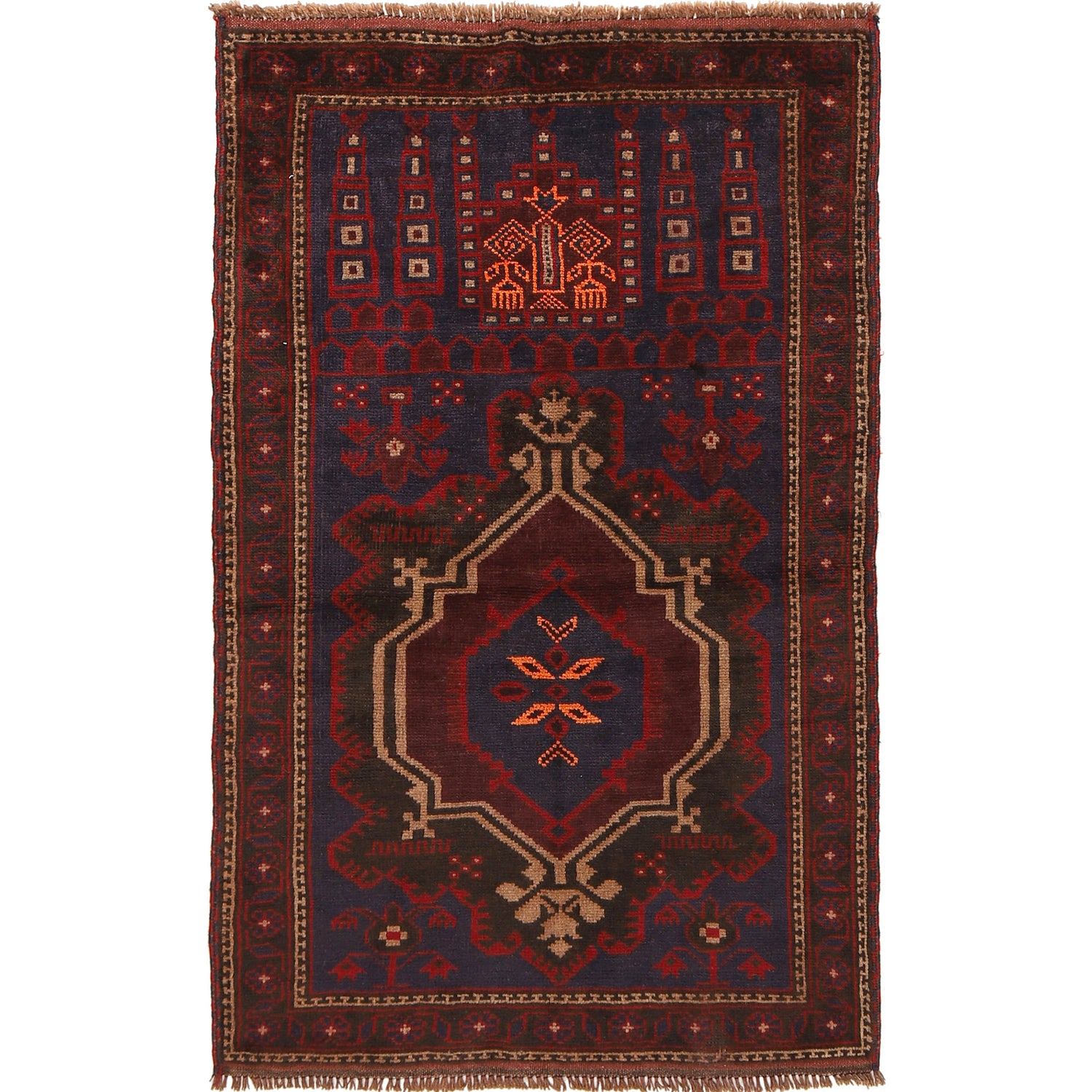 Baluchi Rug Handmade Multi Prayer Design 3x5 ft