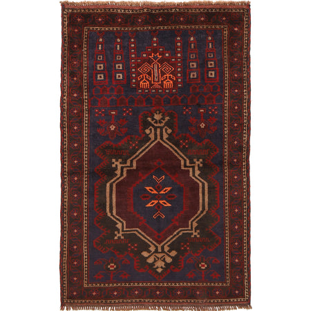 Baluchi Rug Handmade Multi Prayer Design 3x5 ft