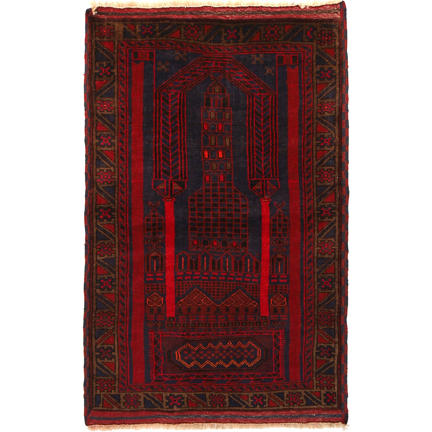 Baluchi Rug Handmade Multi Prayer Design 3x5 ft
