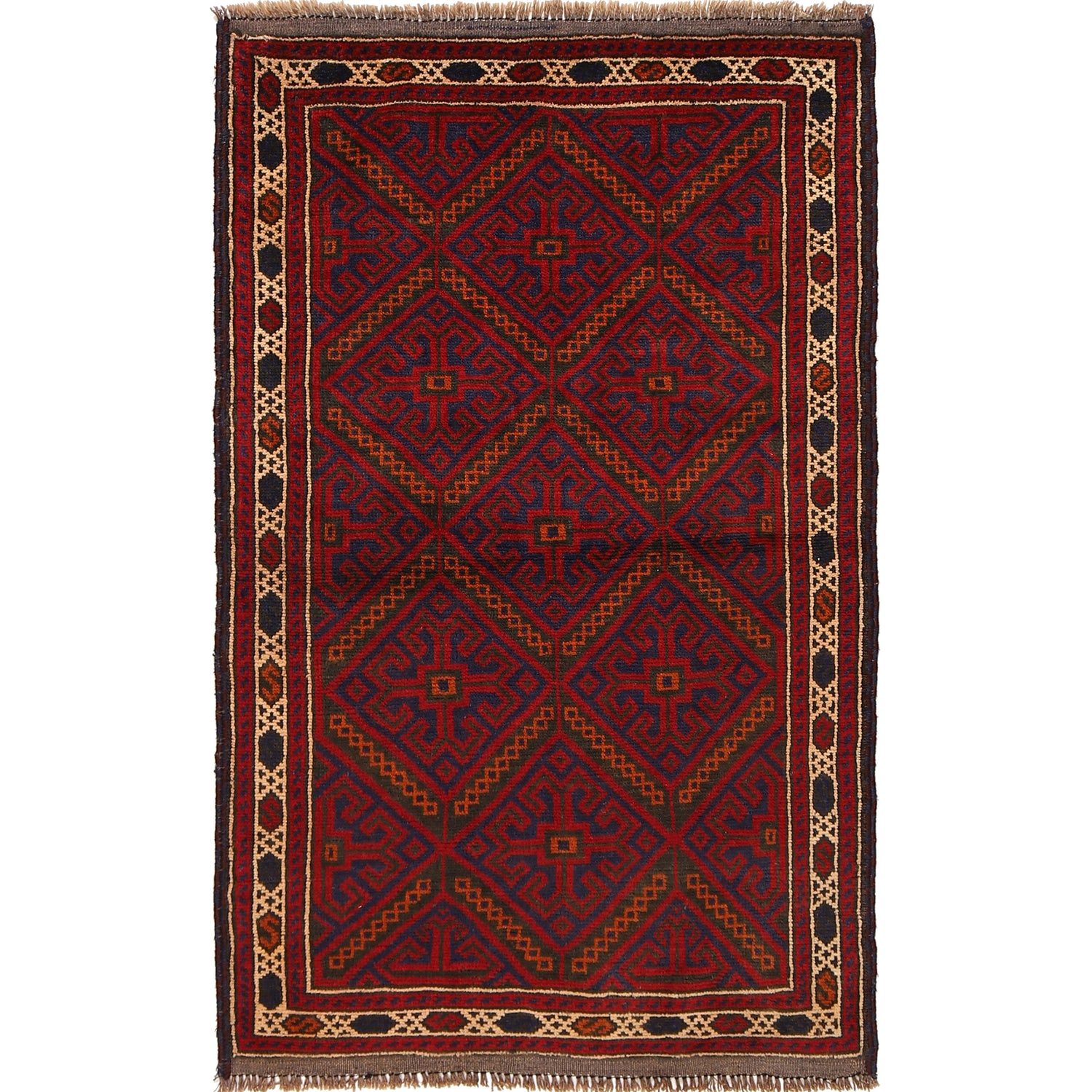 Baluchi Rug Handmade Multi Geometric 3x5 ft