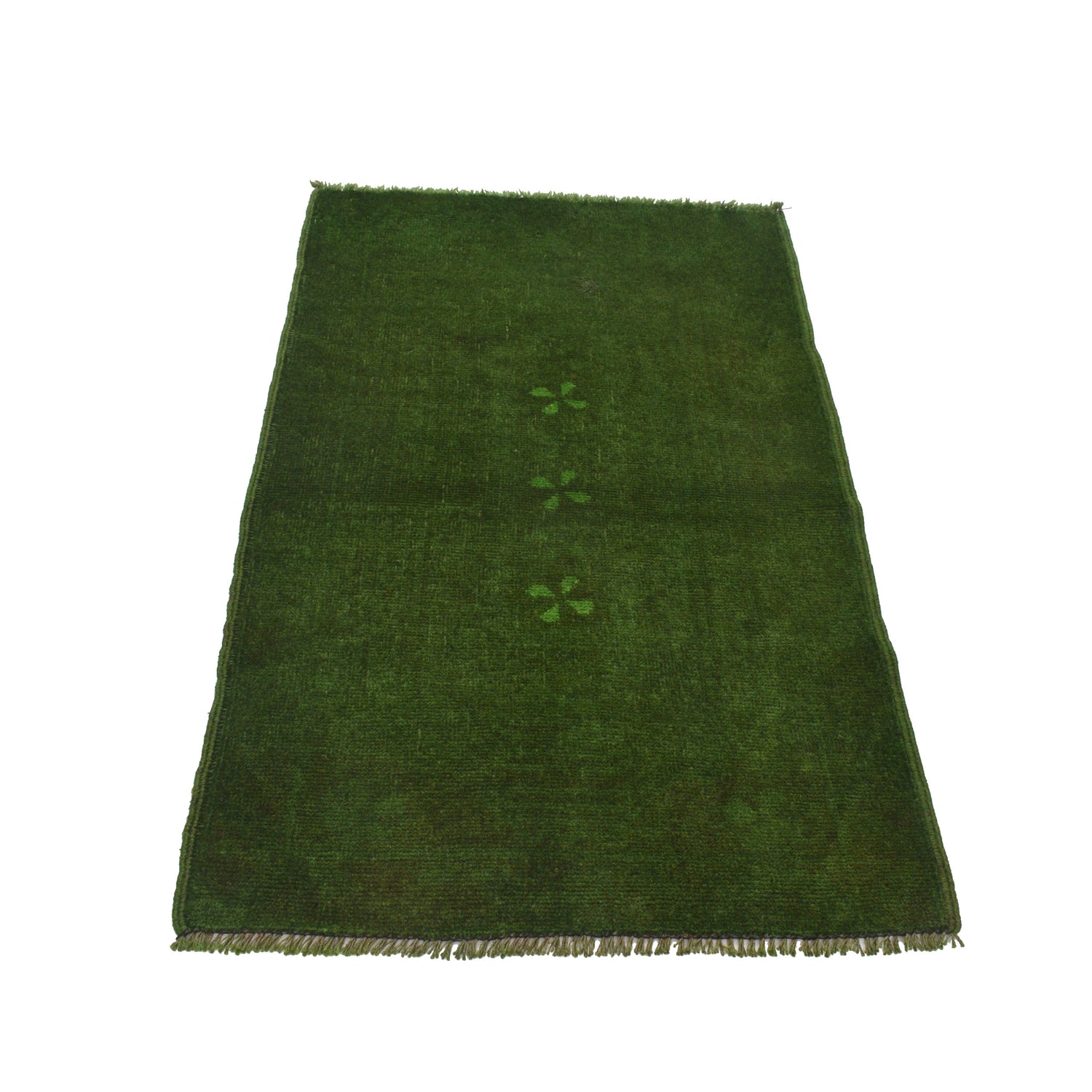 Overdyed Area Rug Handmade Green Geometric 2x4 ft