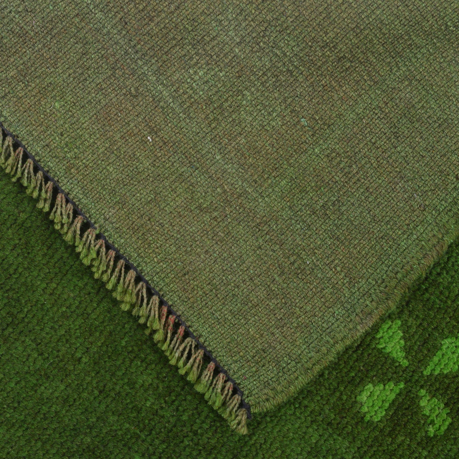 Overdyed Area Rug Handmade Green Geometric 2x4 ft