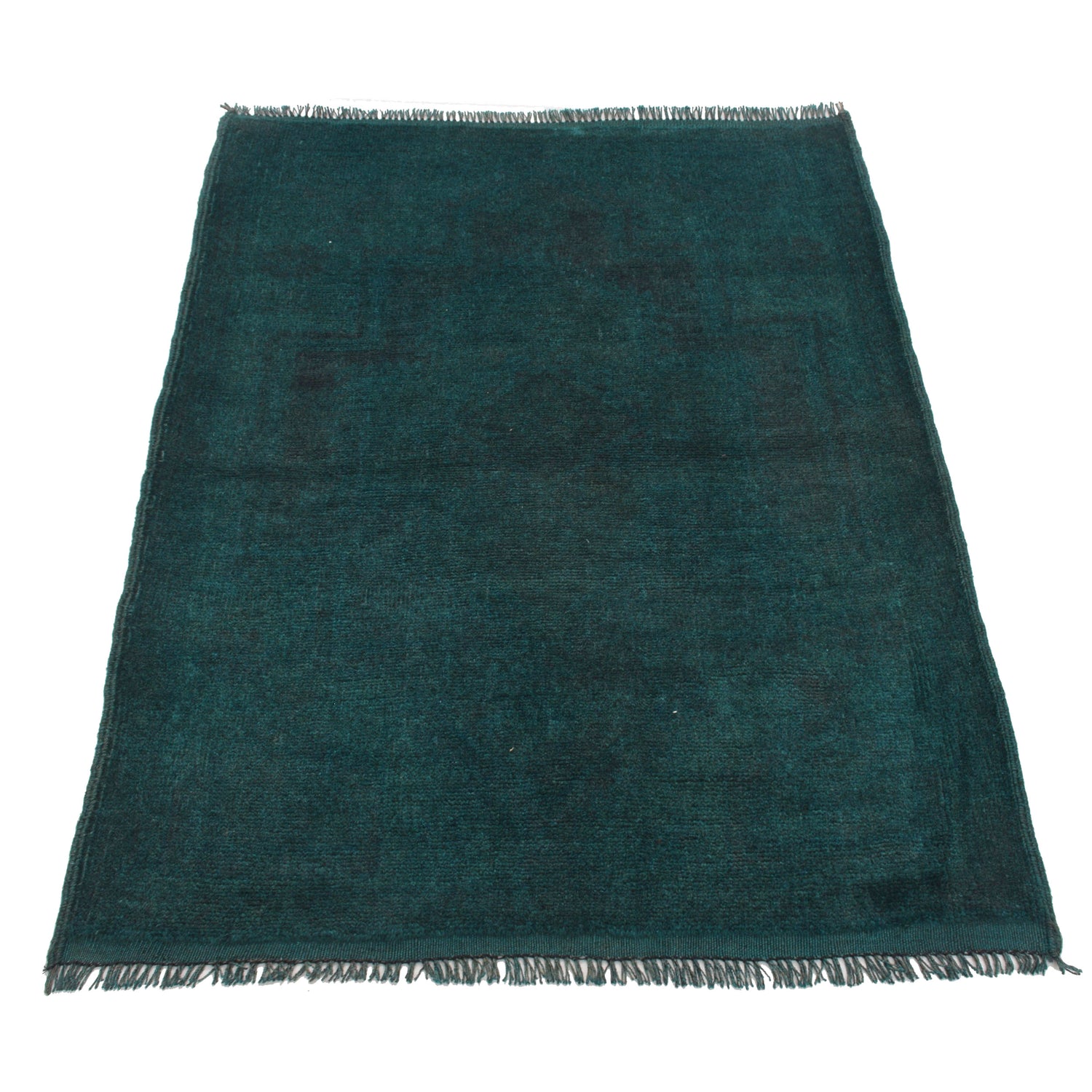 Overdyed Area Rug Handmade Blue Geometric 2x4 ft