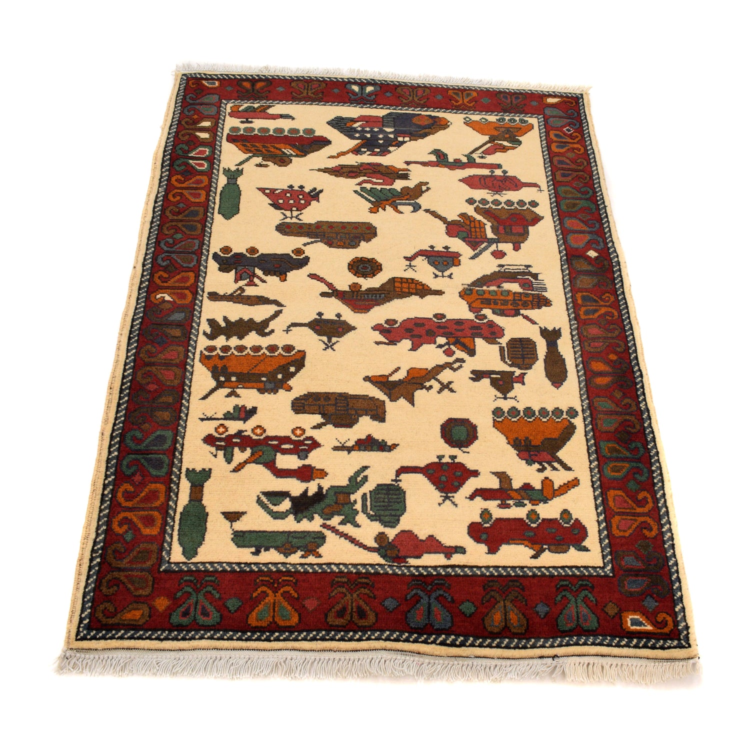 War Area Rug Handmade Ivory Tank 2x4 ft