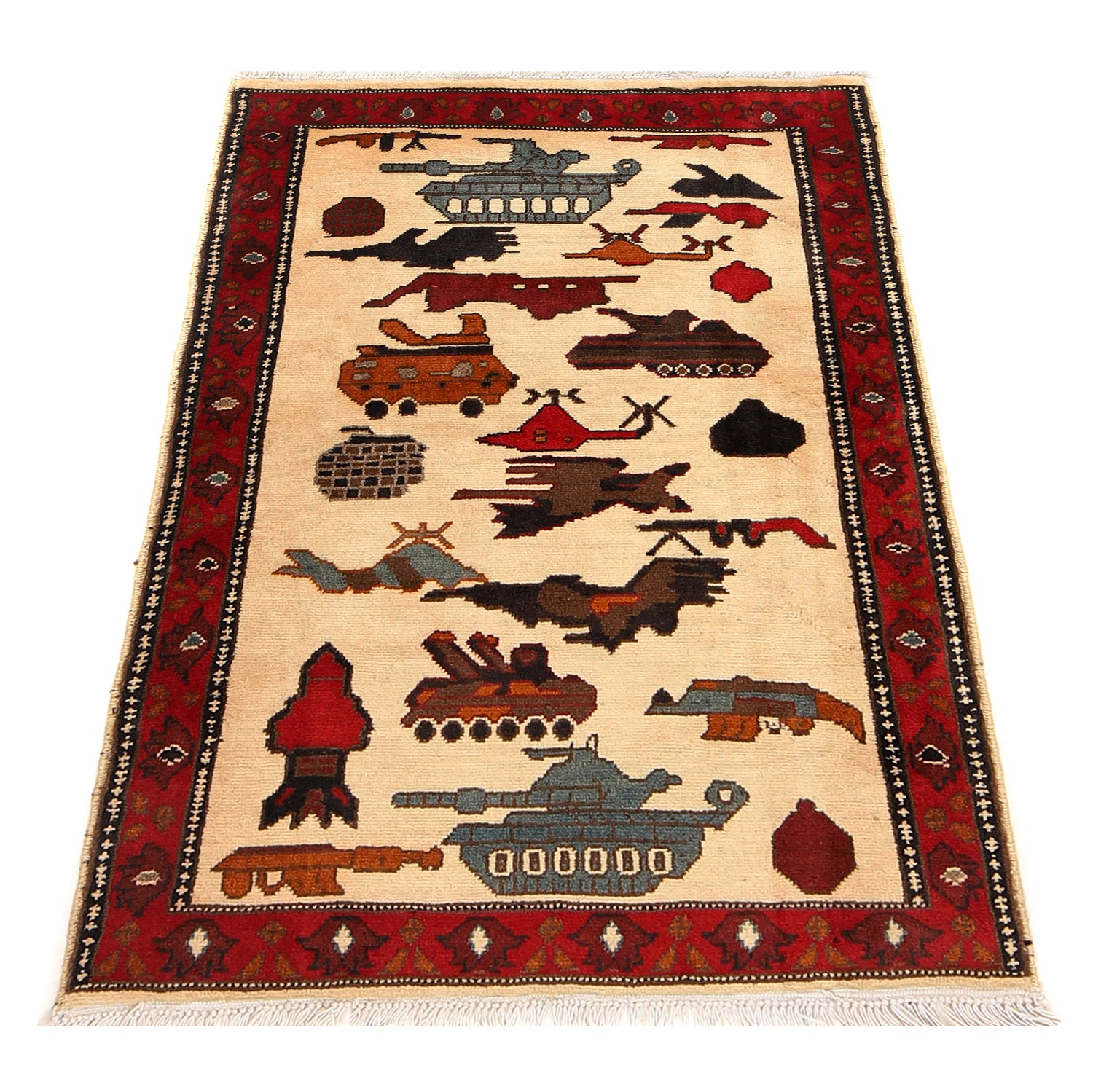 War Area Rug Handmade Ivory Tank 2x4 ft