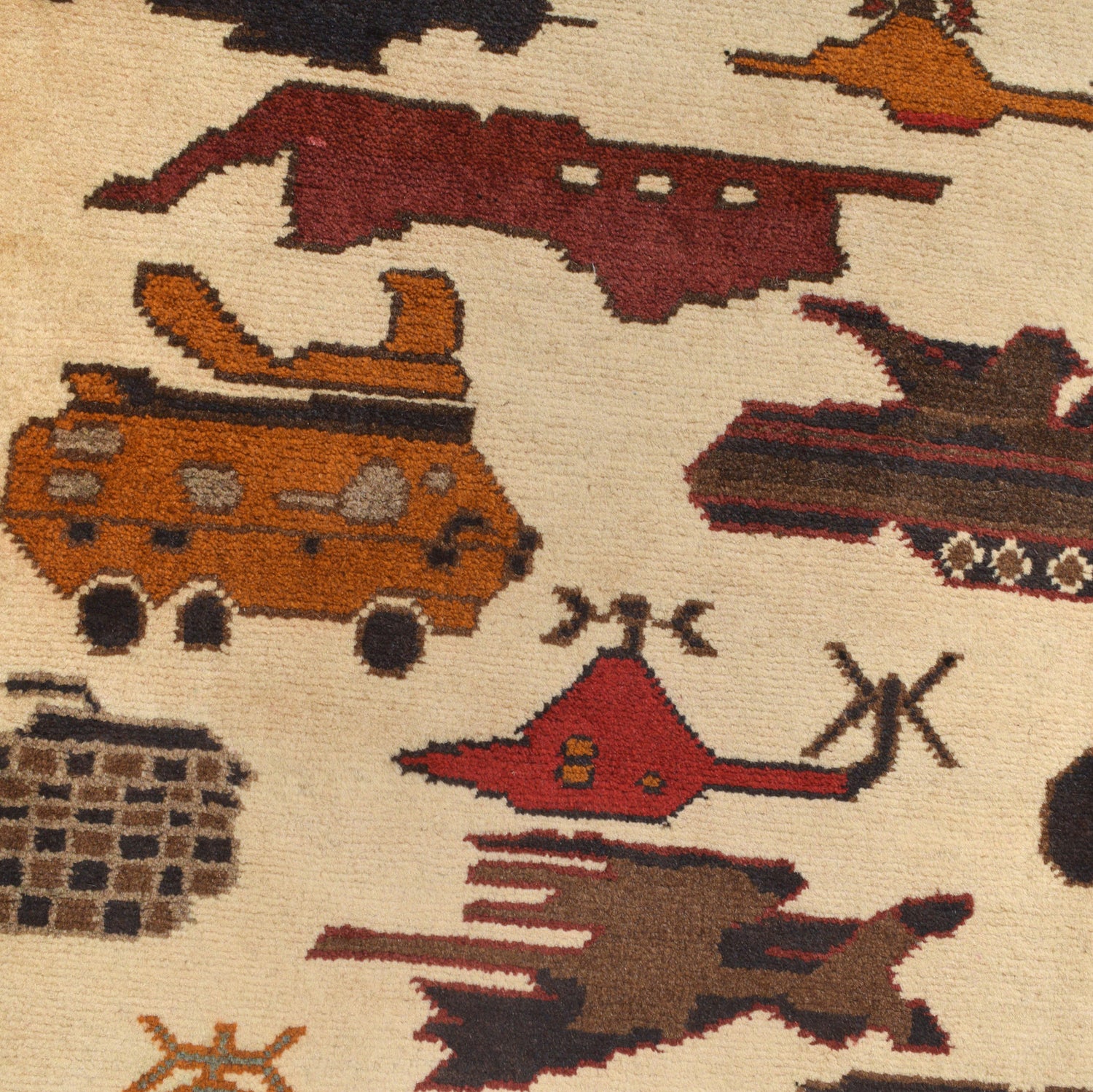 War Area Rug Handmade Ivory Tank 2x4 ft
