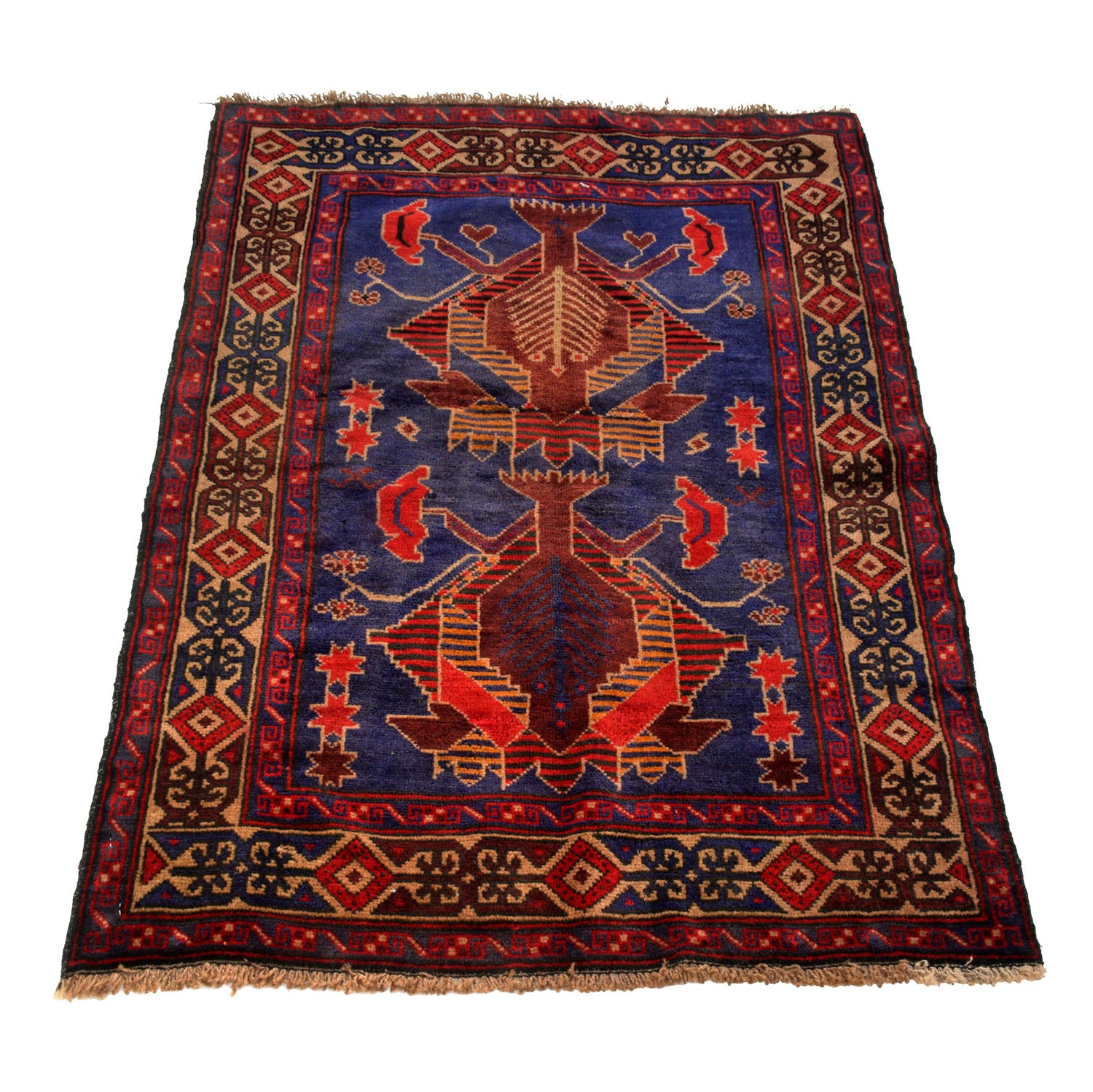 Baluchi Rug Handmade Blue Geometric 2x4 ft