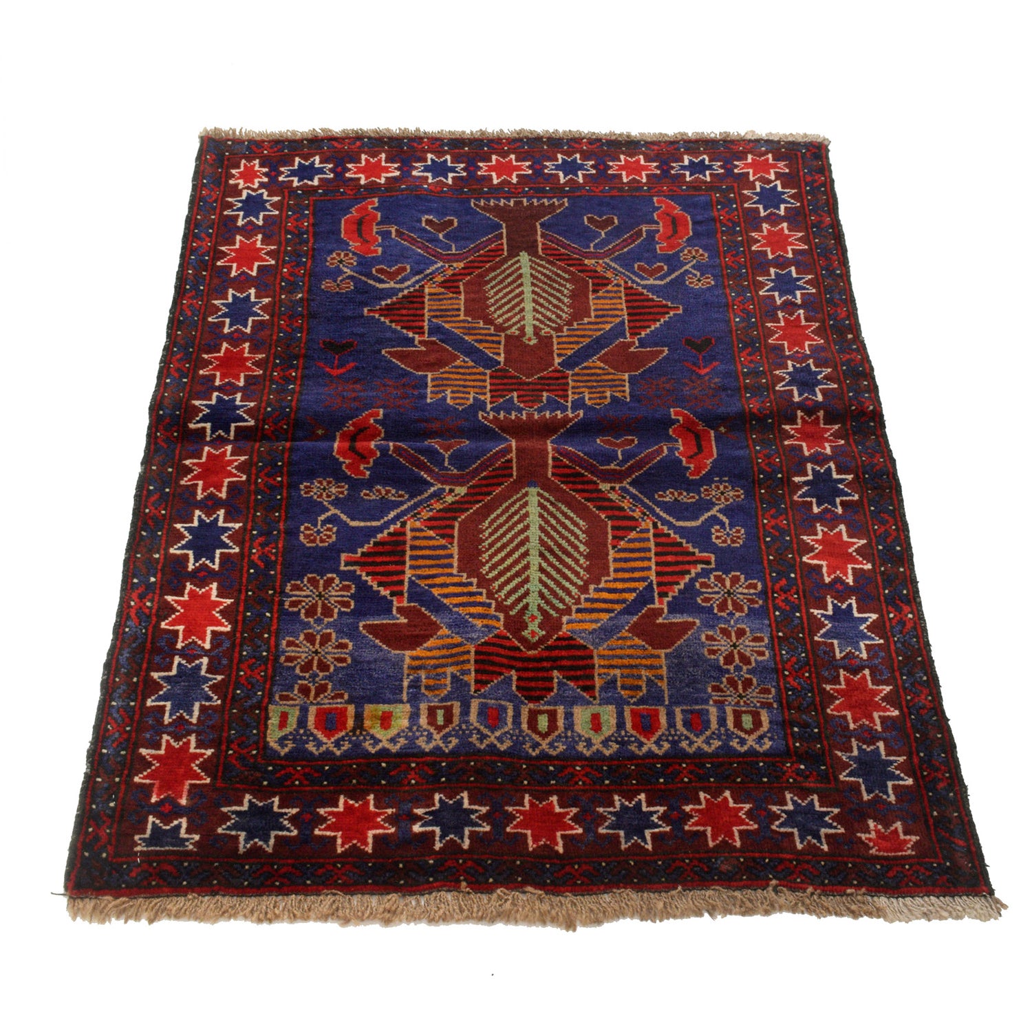 Baluchi Rug Handmade Blue Geometric 2x4 ft