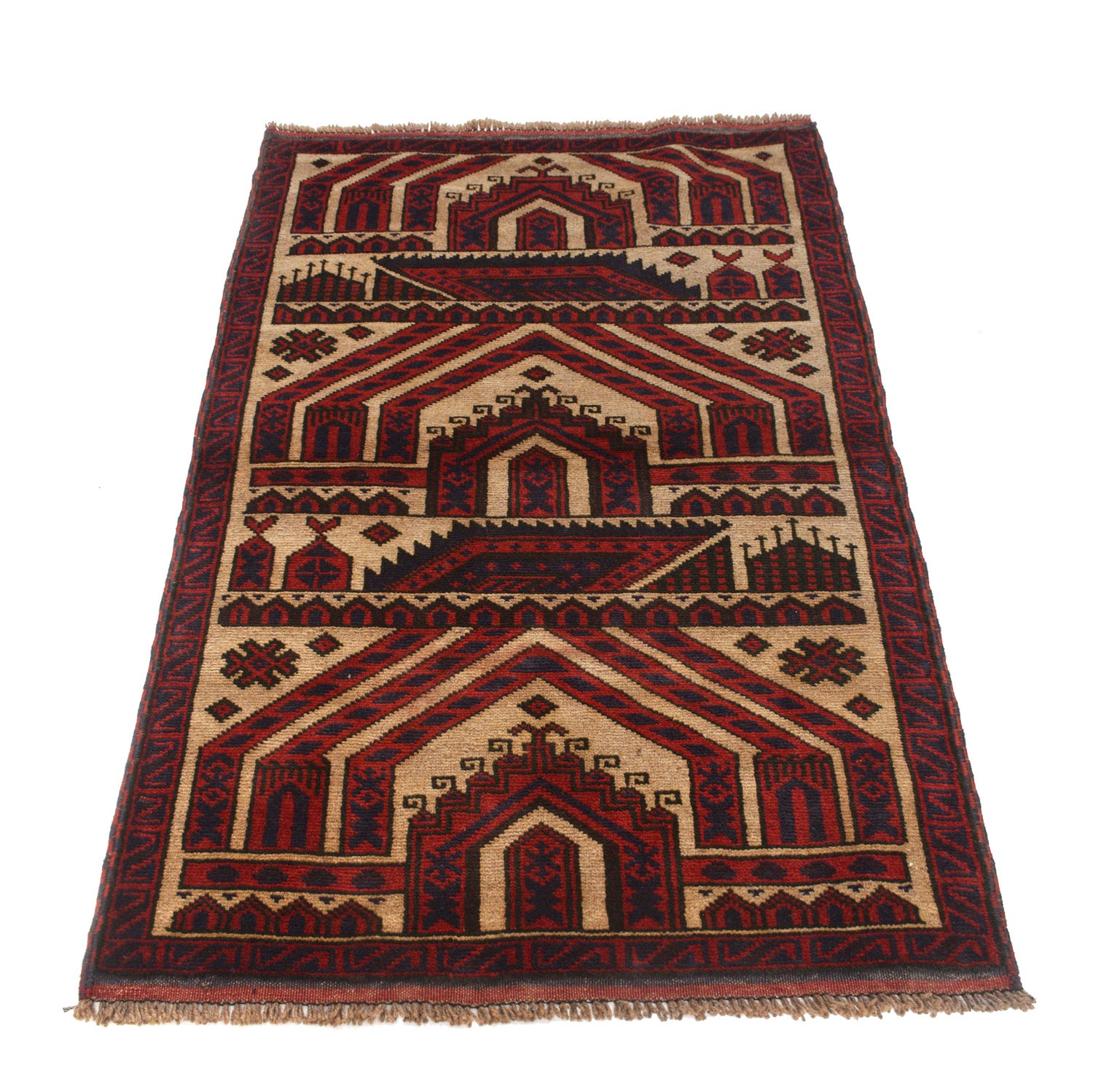 Baluchi Rug Handmade Multi Prayer Design 3x5 ft