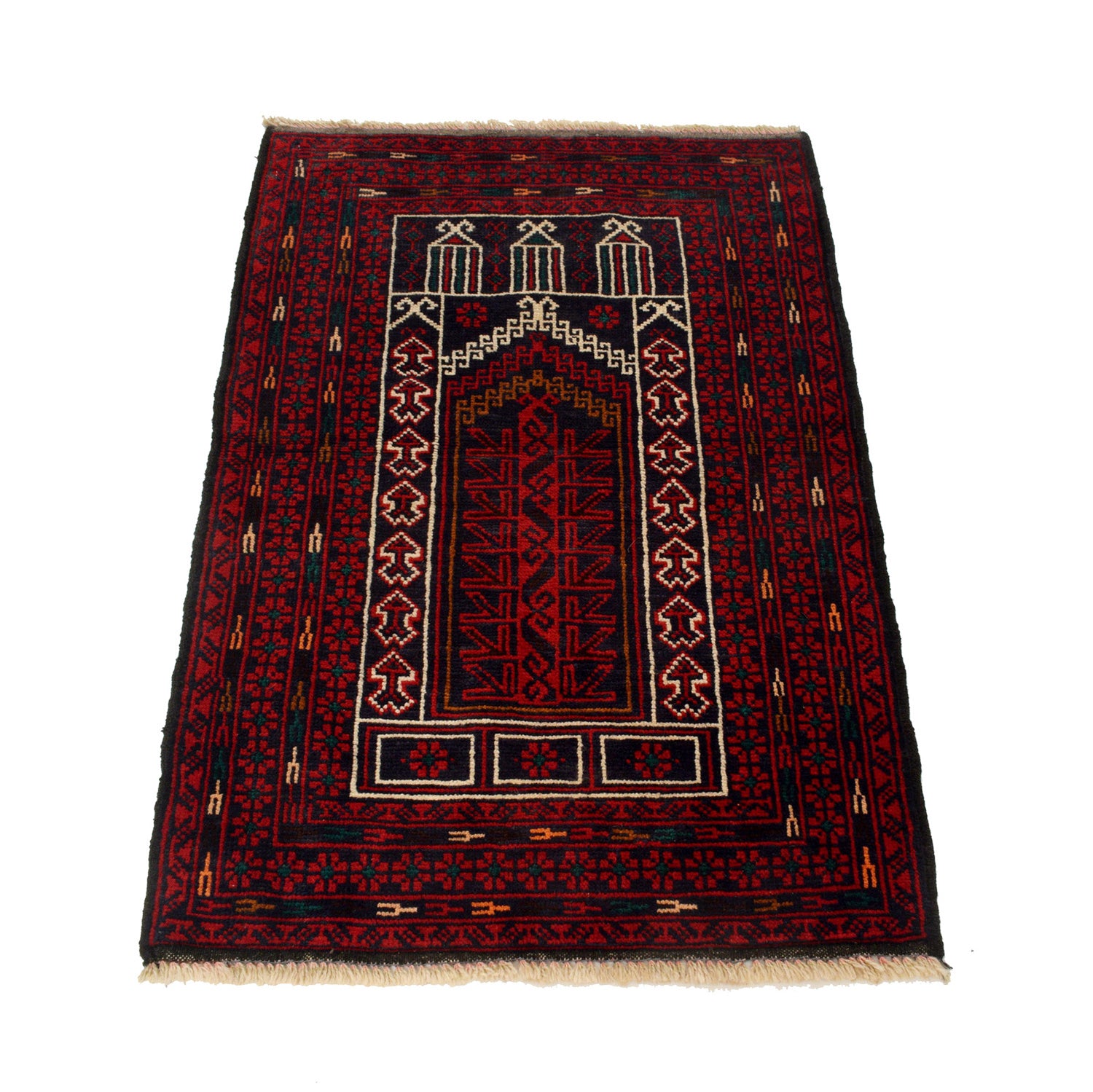 Baluchi Rug Handmade Red Prayer Design 2x4 ft