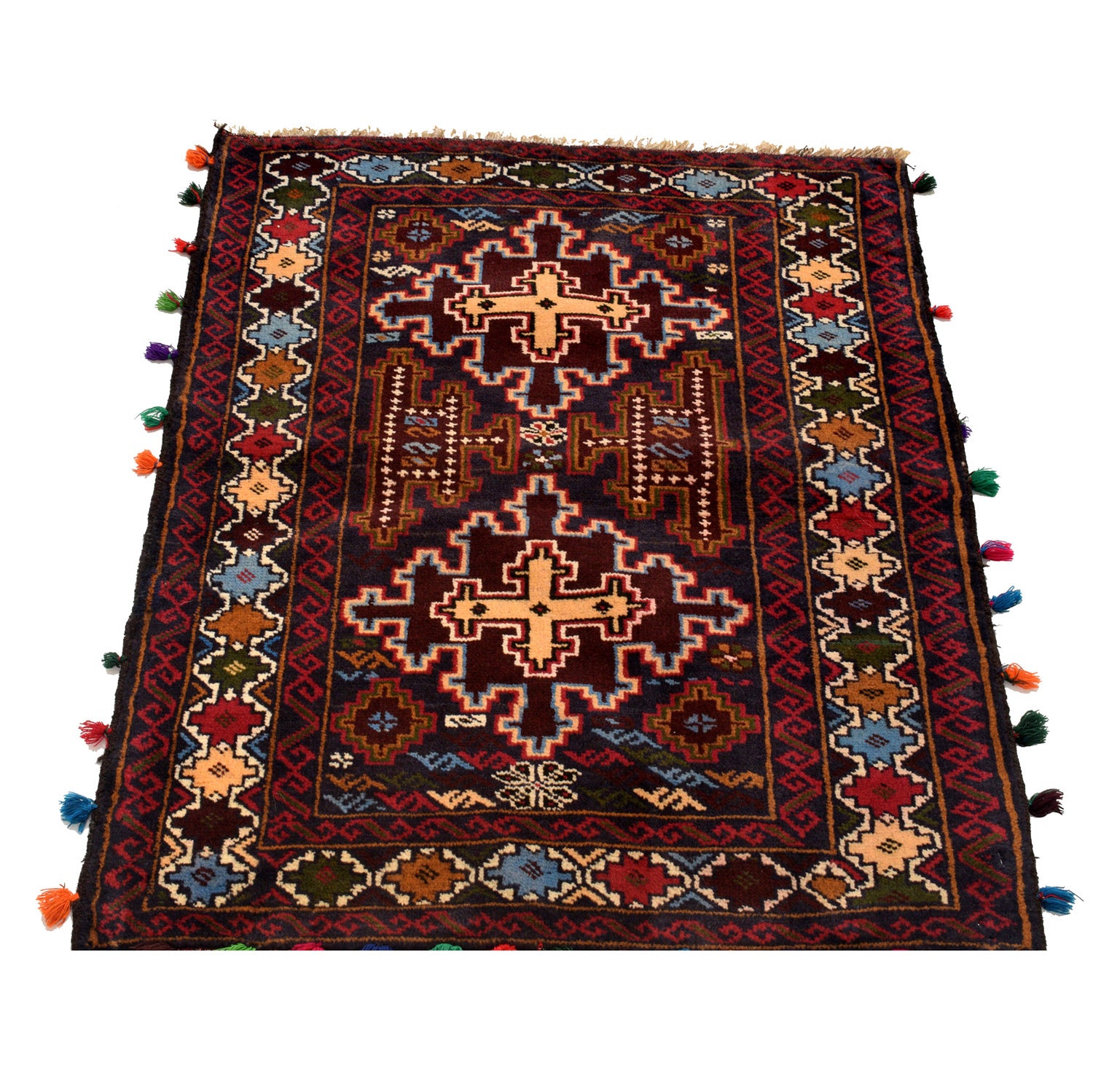 Baluchi Rug Handmade Multi Geometric 2x4 ft
