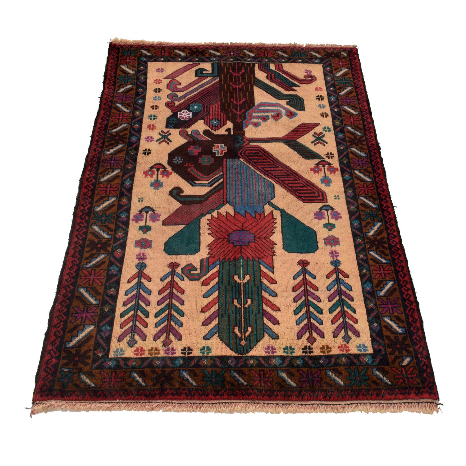 Baluchi Rug Handmade Multi Geometric 2x4 ft