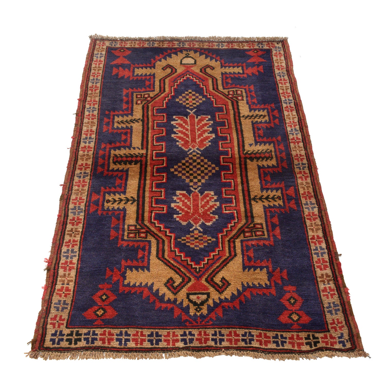 Baluchi Rug Handmade Navy Blue Geometric 3x5 ft
