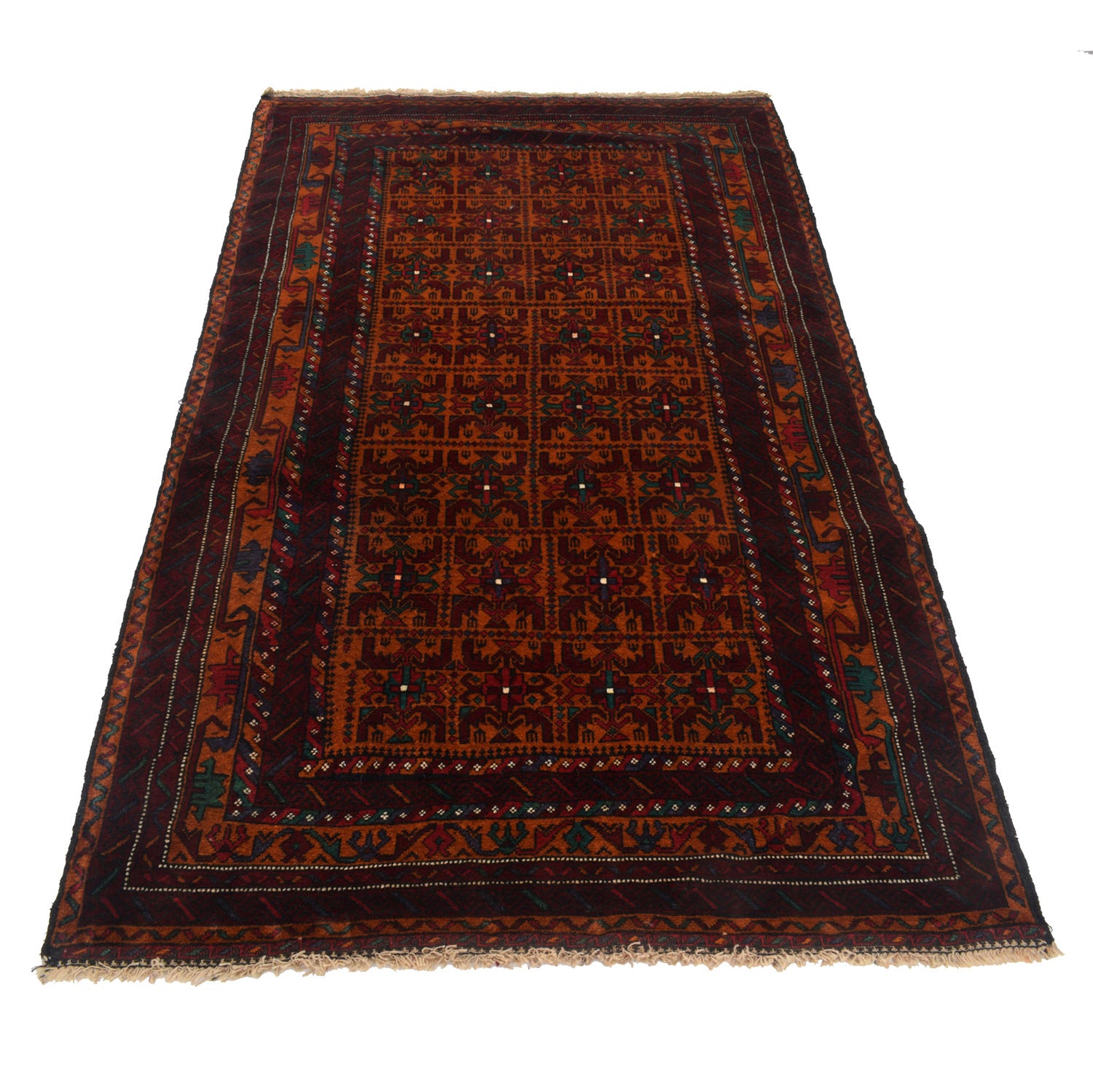 Baluchi Rug Handmade Orange Geometric 4x6 ft
