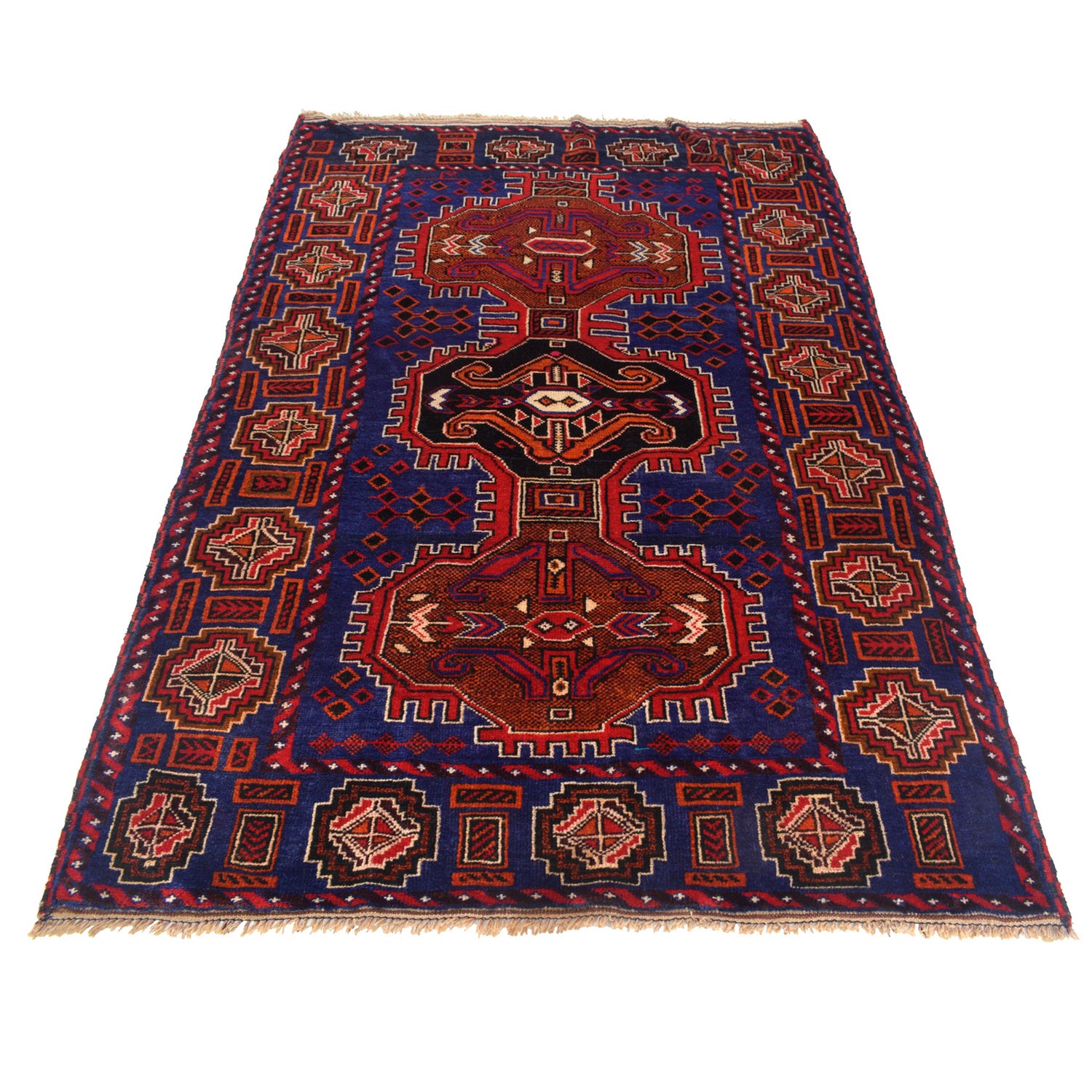 Baluchi Rug Handmade Multi Geometric 4x7 ft