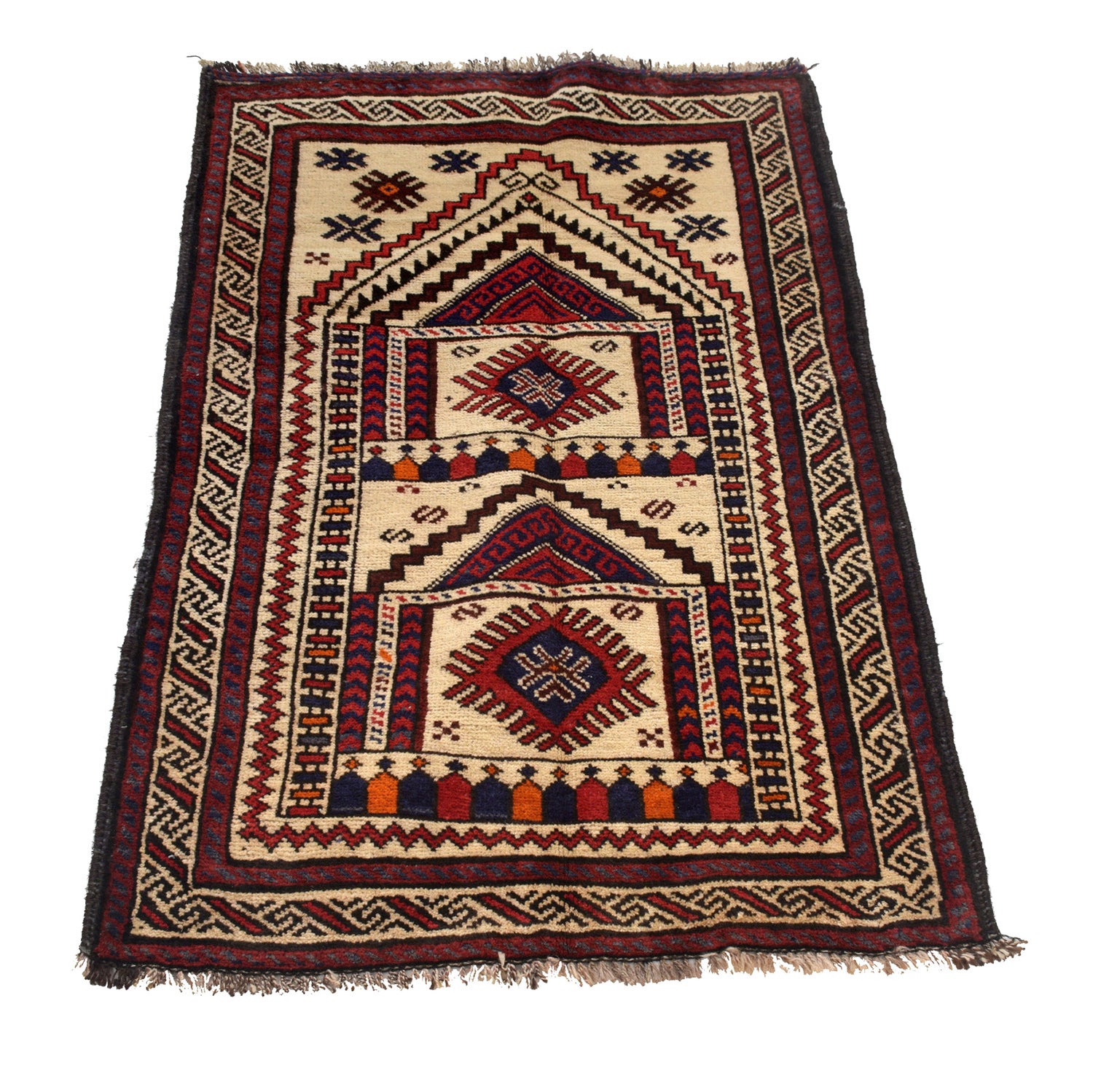 Baluchi Rug Handmade Beige Prayer Design 2x4 ft