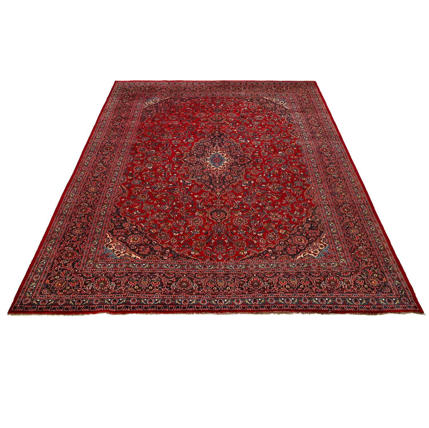 Kashan Area Rug Handmade Deep Red Medallion 10x13 ft