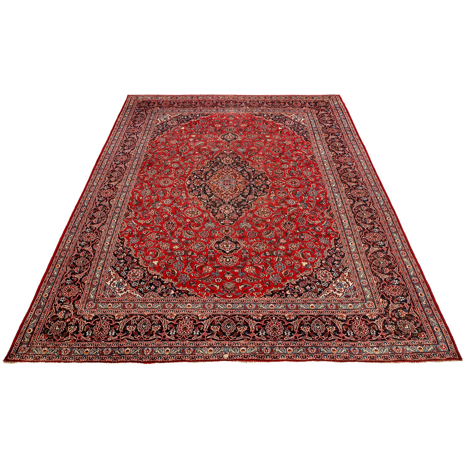 Kashan Area Rug Handmade Deep Red Medallion 10x13 ft