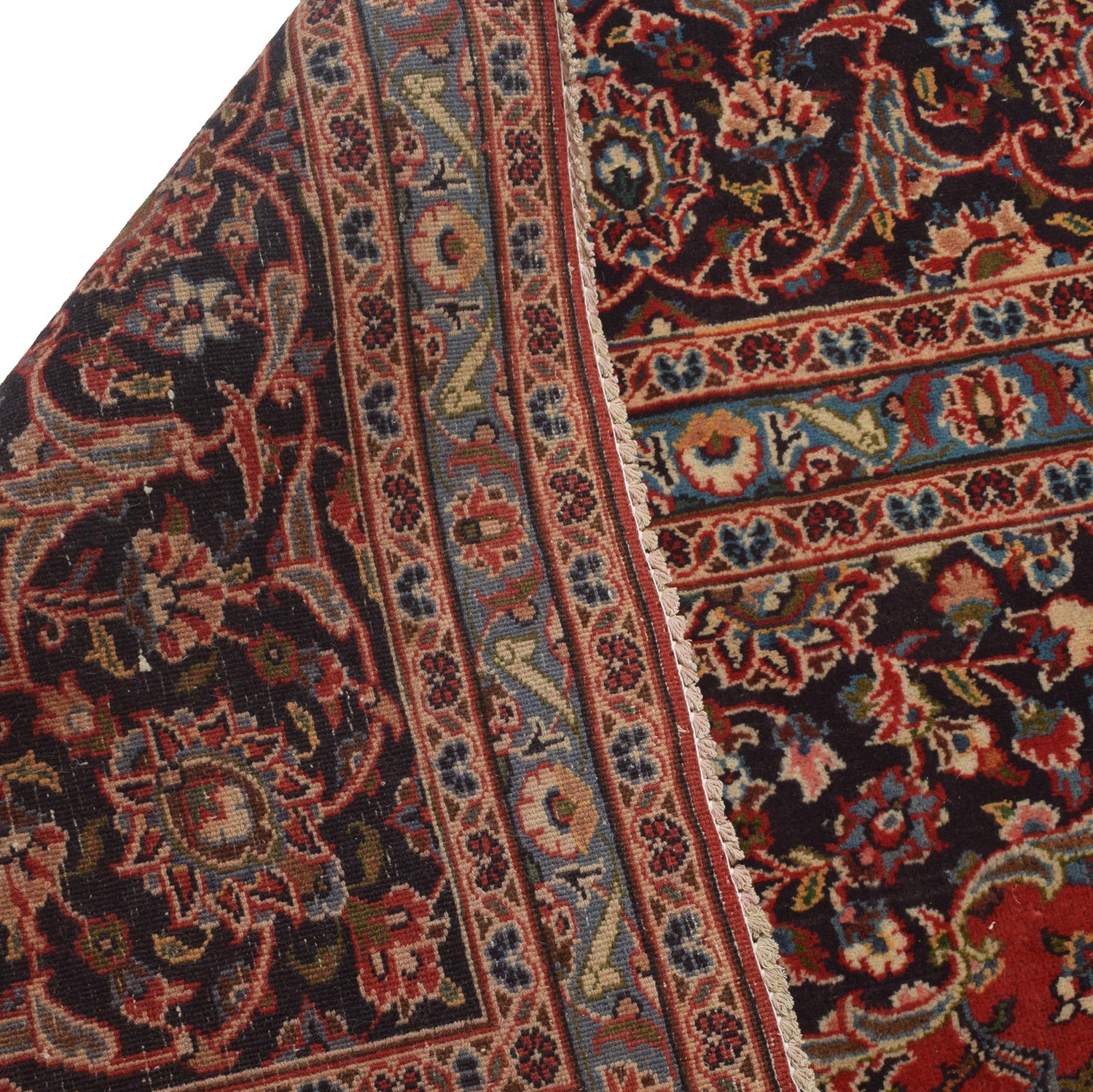 Kashan Area Rug Handmade Deep Red Medallion 10x13 ft
