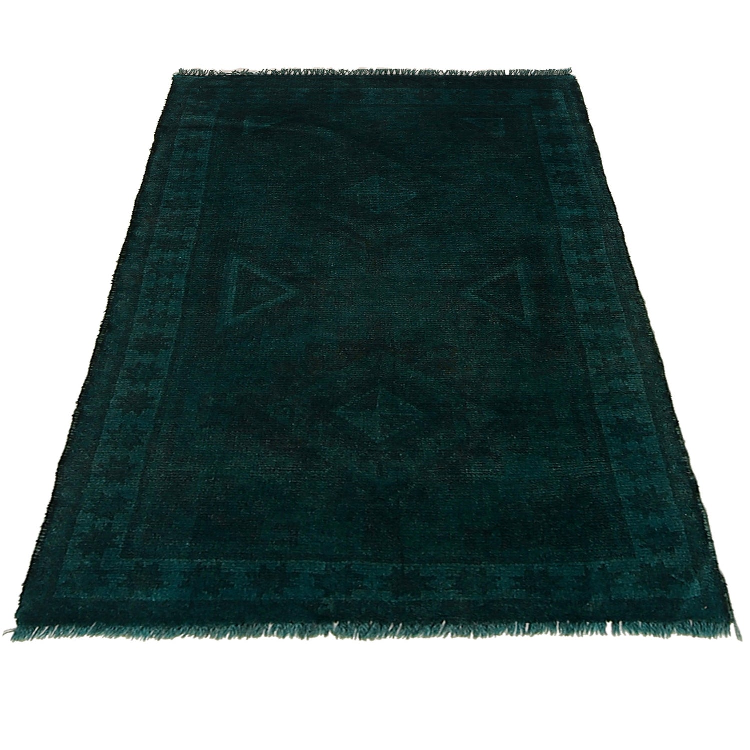 Overdyed Area Rug Handmade Blue Geometric 2x4 ft
