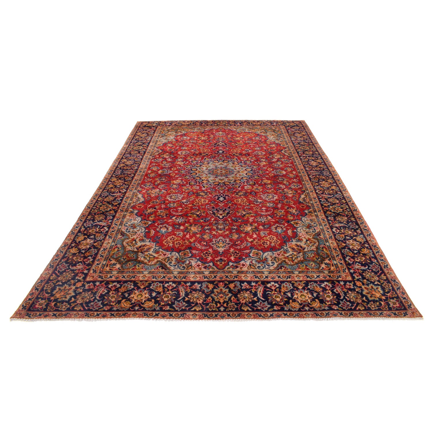 Isfahan Area Rug Handmade Deep Red Medallion 8x10 ft