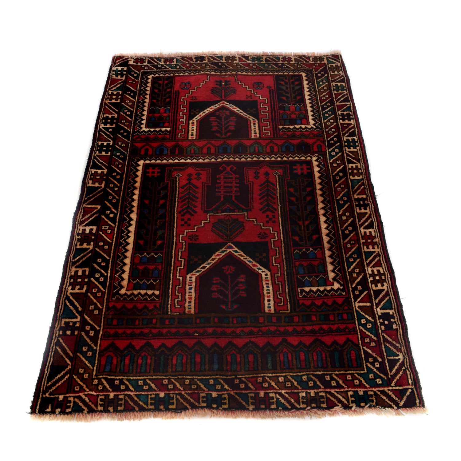 Baluchi Rug Handmade Multi Prayer Design 3x5 ft